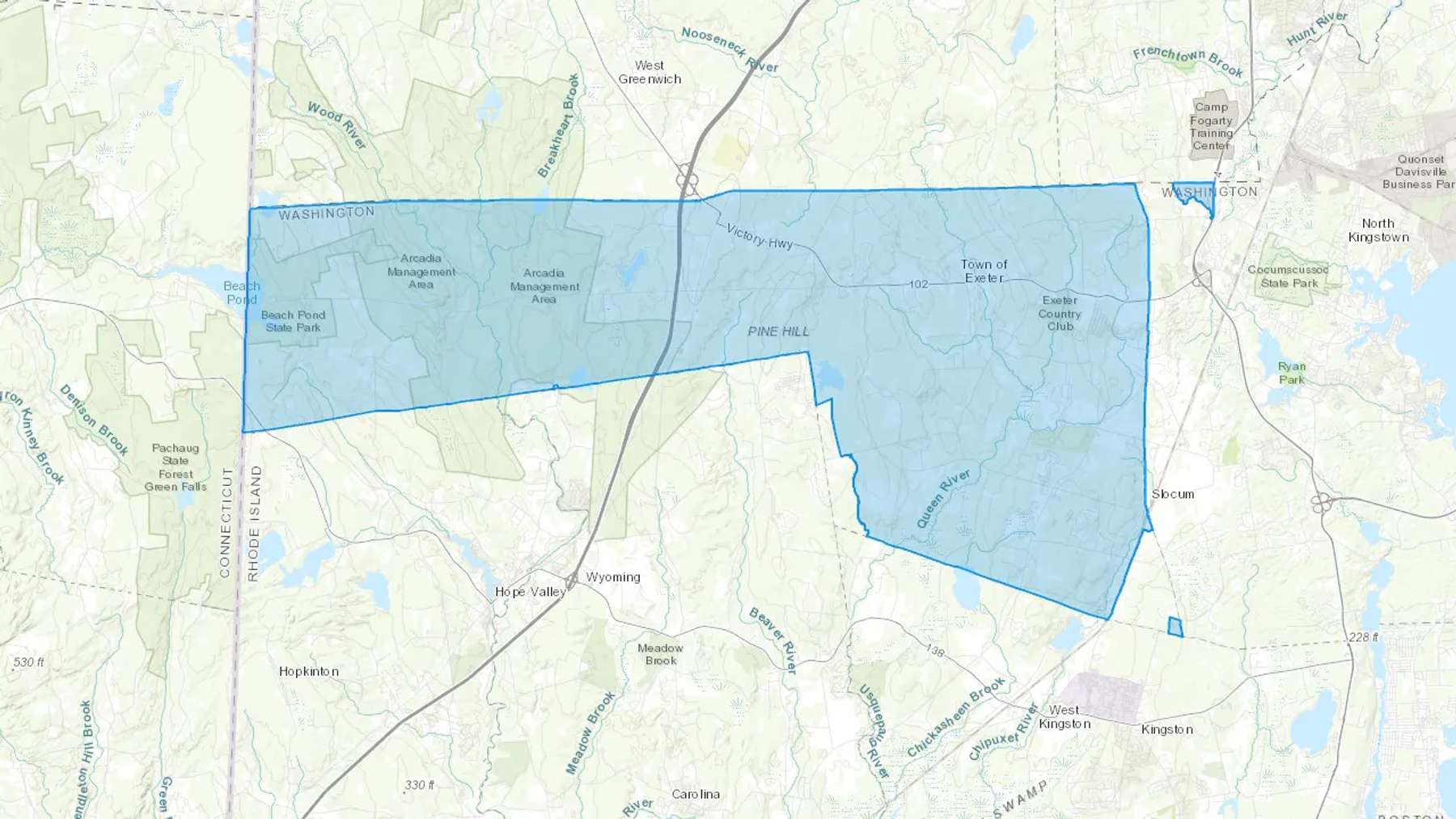 Slocum, RI Cash heating Oil delivery map Map of the COD Fuel Oil delivery service area for Slocum, RI