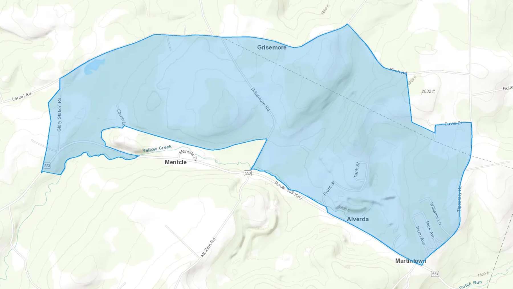 Alverda, PA Cash heating Oil delivery map Map of the COD Fuel Oil delivery service area for Alverda, PA