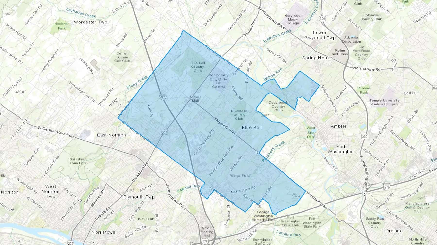 Blue Bell, PA Cash heating Oil delivery map Map of the COD Fuel Oil delivery service area for Blue Bell, PA