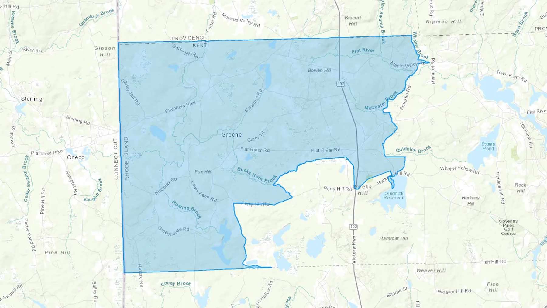 Greene, RI Cash heating Oil delivery map Map of the COD Fuel Oil delivery service area for Greene, RI