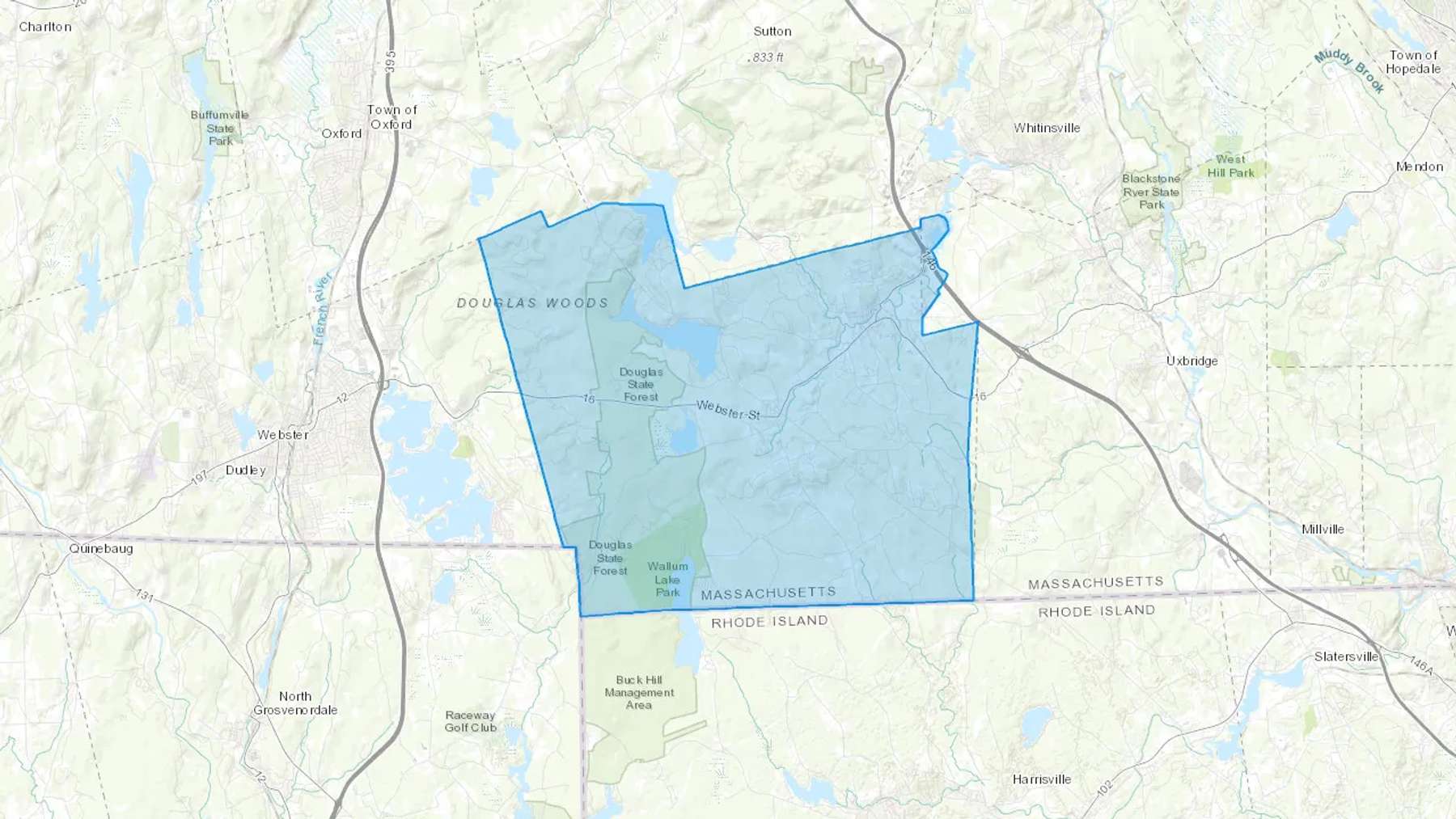 Douglas, MA Cash heating Oil delivery map Map of the COD Fuel Oil delivery service area for Douglas, MA