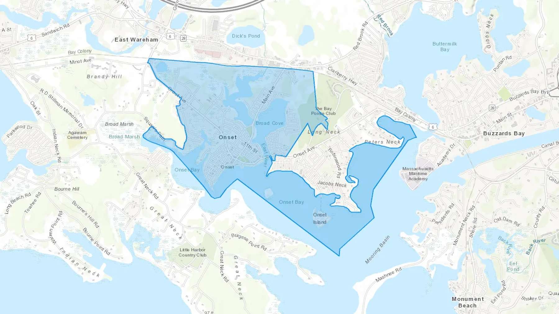 Onset, MA Cash heating Oil delivery map Map of the COD Fuel Oil delivery service area for Onset, MA