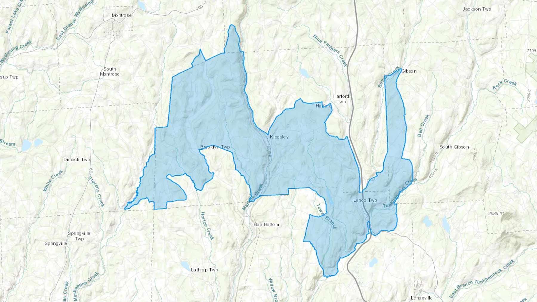 Kingsley, PA Cash heating Oil delivery map Map of the COD Fuel Oil delivery service area for Kingsley, PA