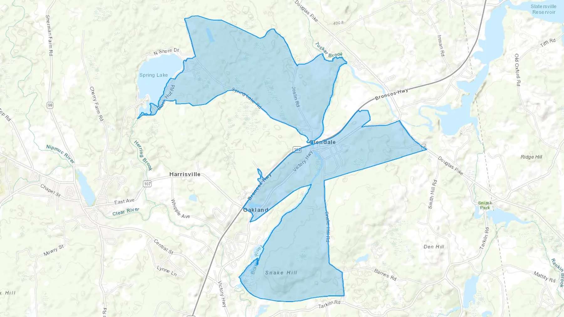 Glendale, RI Cash heating Oil delivery map Map of the COD Fuel Oil delivery service area for Glendale, RI