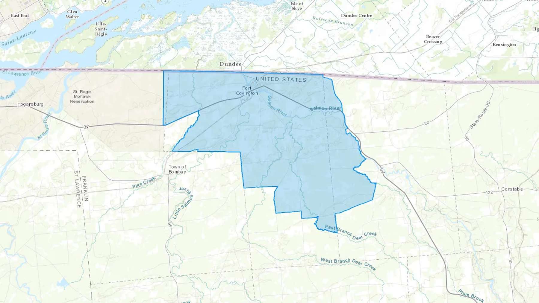 Fort Covington, NY Cash heating Oil delivery map Map of the COD Fuel Oil delivery service area for Fort Covington, NY