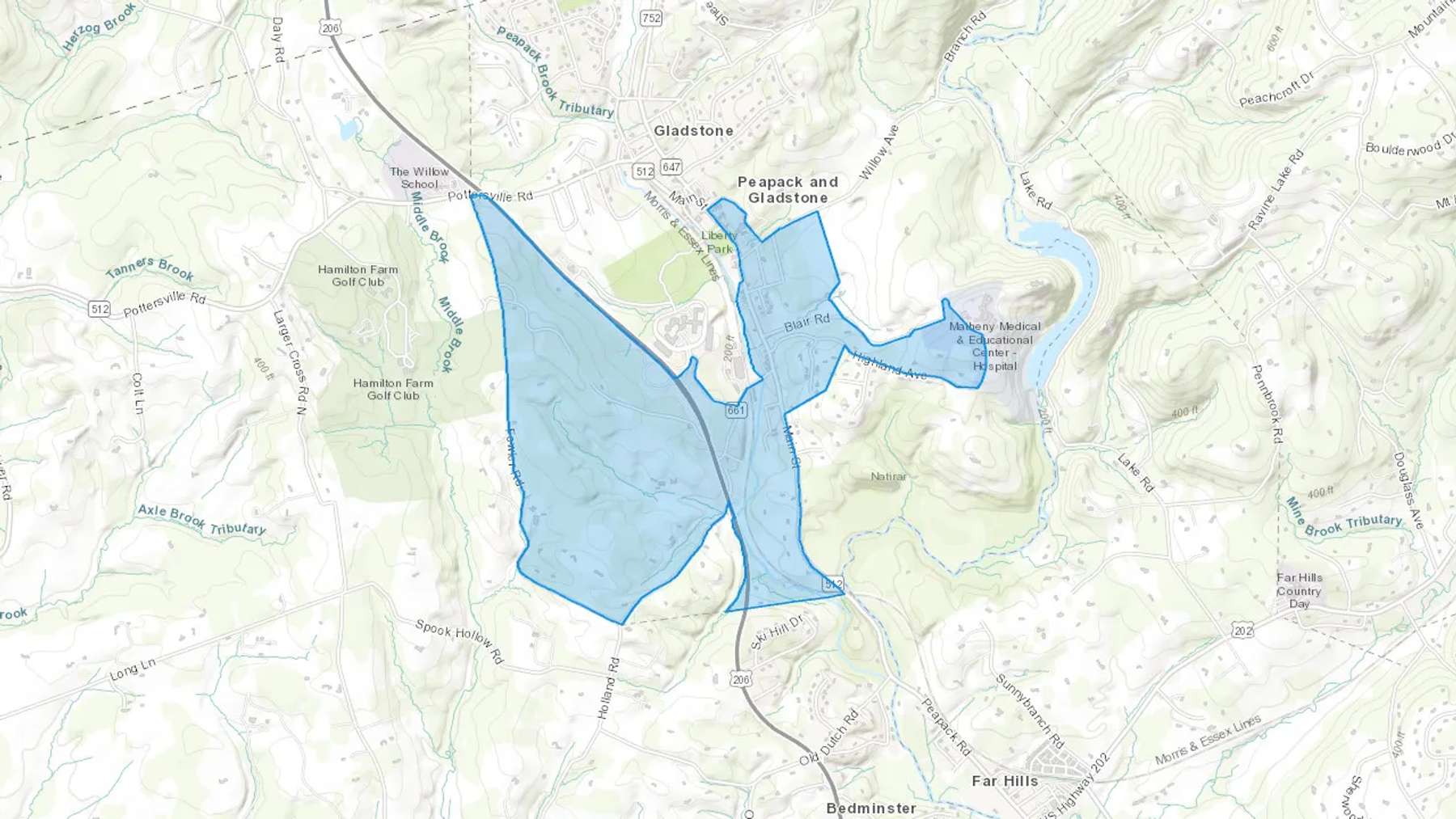Far Hills, NJ Cash heating Oil delivery map Map of the COD Fuel Oil delivery service area for Far Hills, NJ