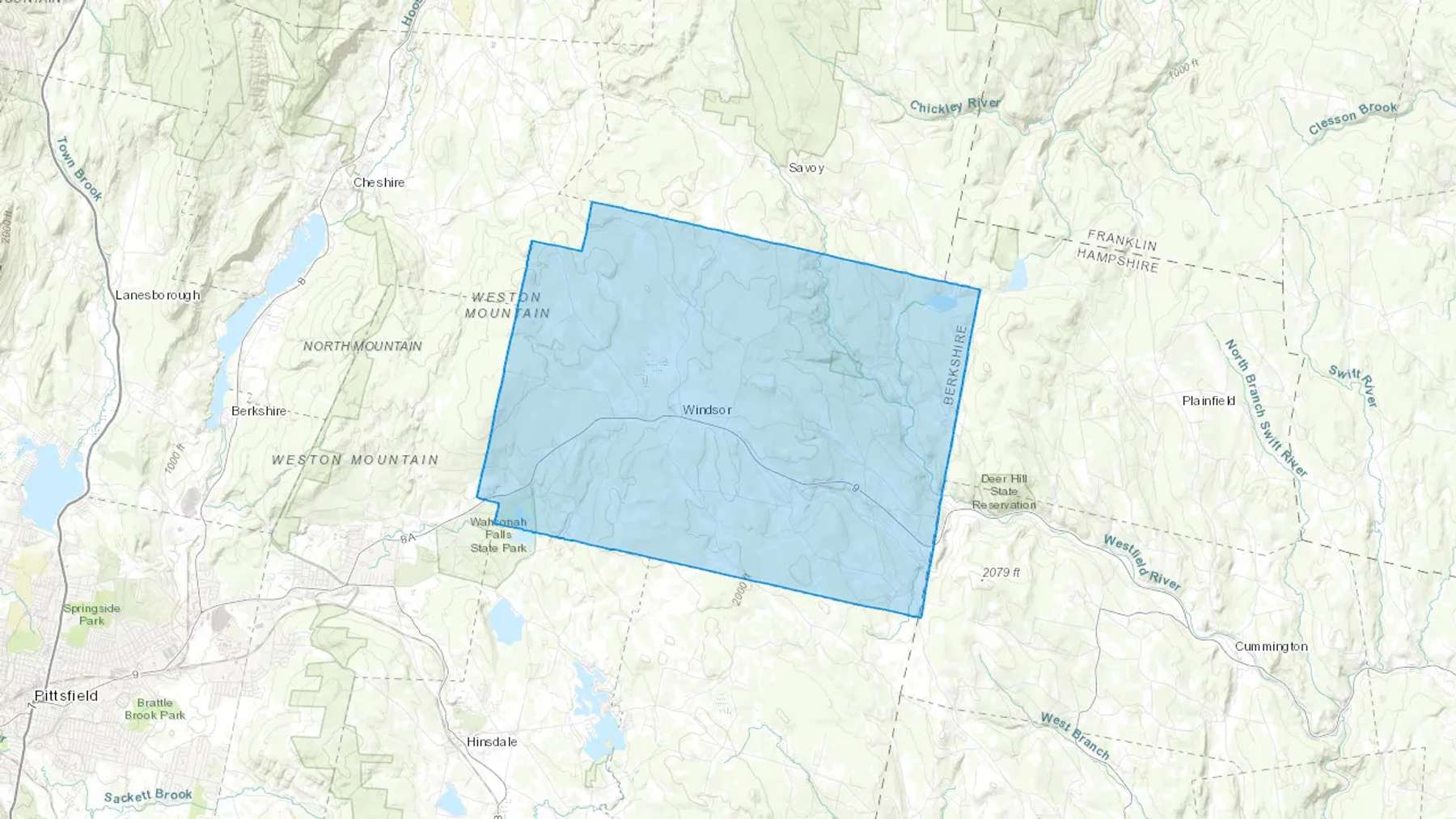 Windsor, MA Cash heating Oil delivery map Map of the COD Fuel Oil delivery service area for Windsor, MA