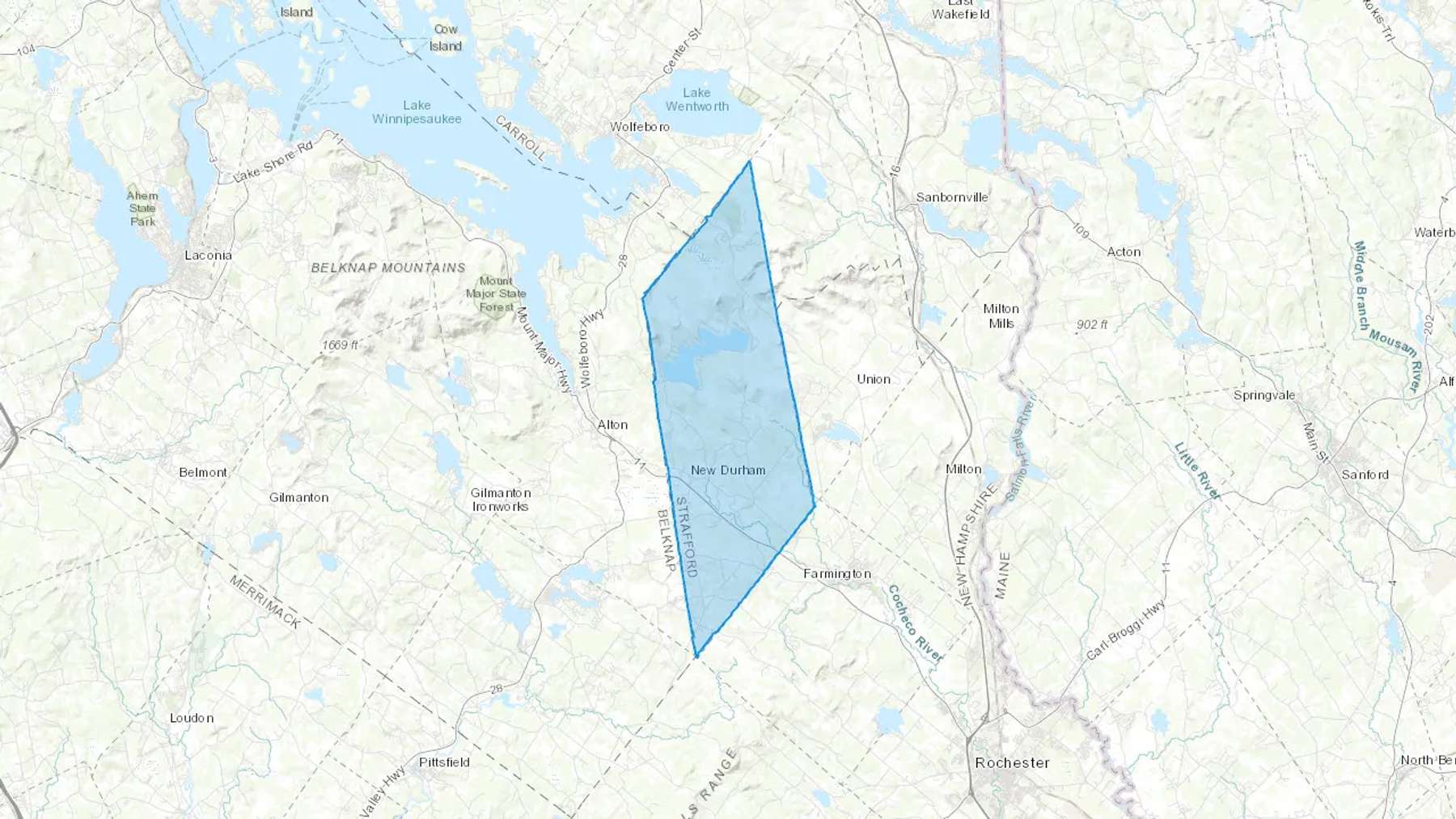 New Durham, NH Cash heating Oil delivery map Map of the COD Fuel Oil delivery service area for New Durham, NH