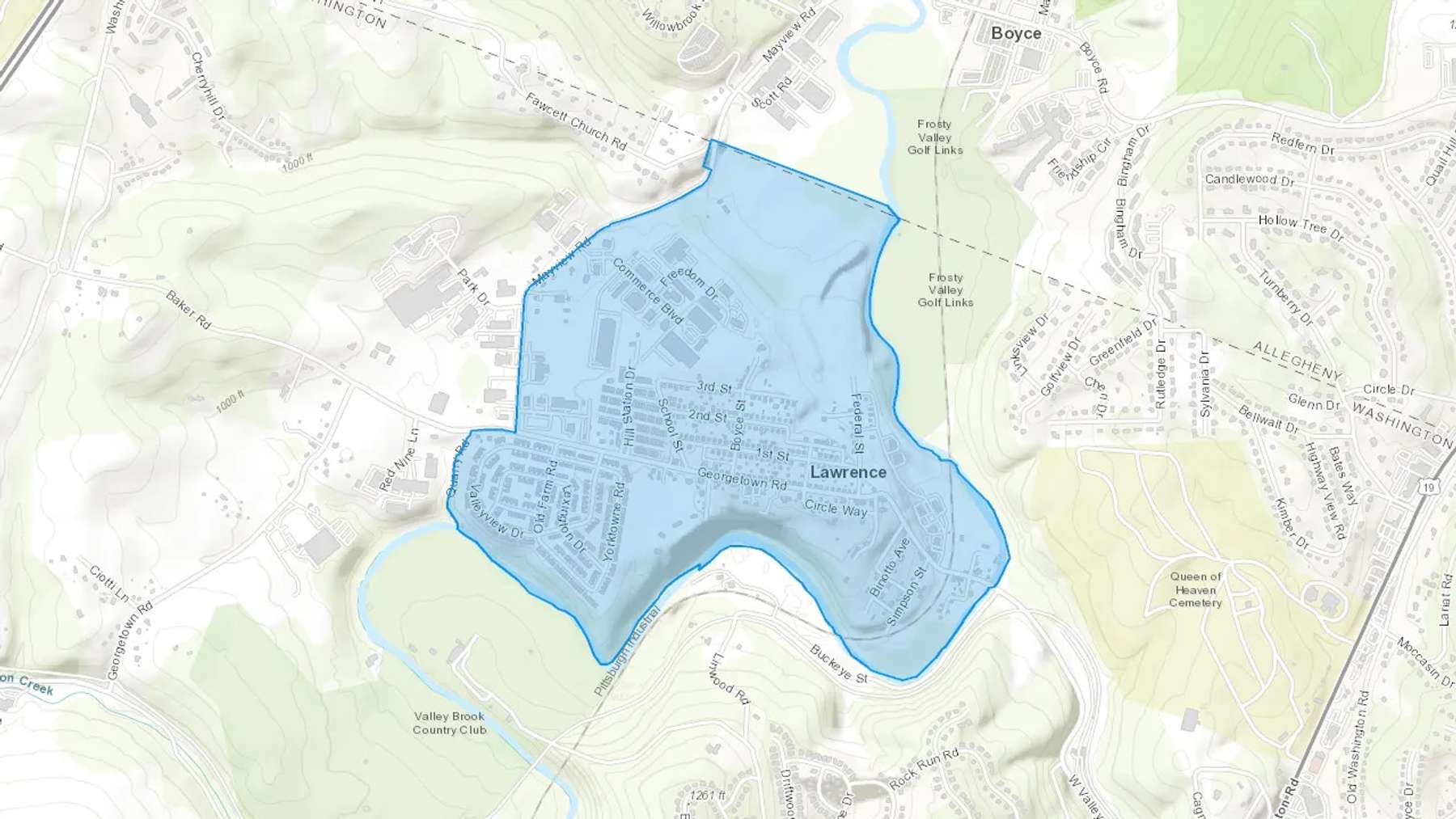 Lawrence, PA Cash heating Oil delivery map Map of the COD Fuel Oil delivery service area for Lawrence, PA