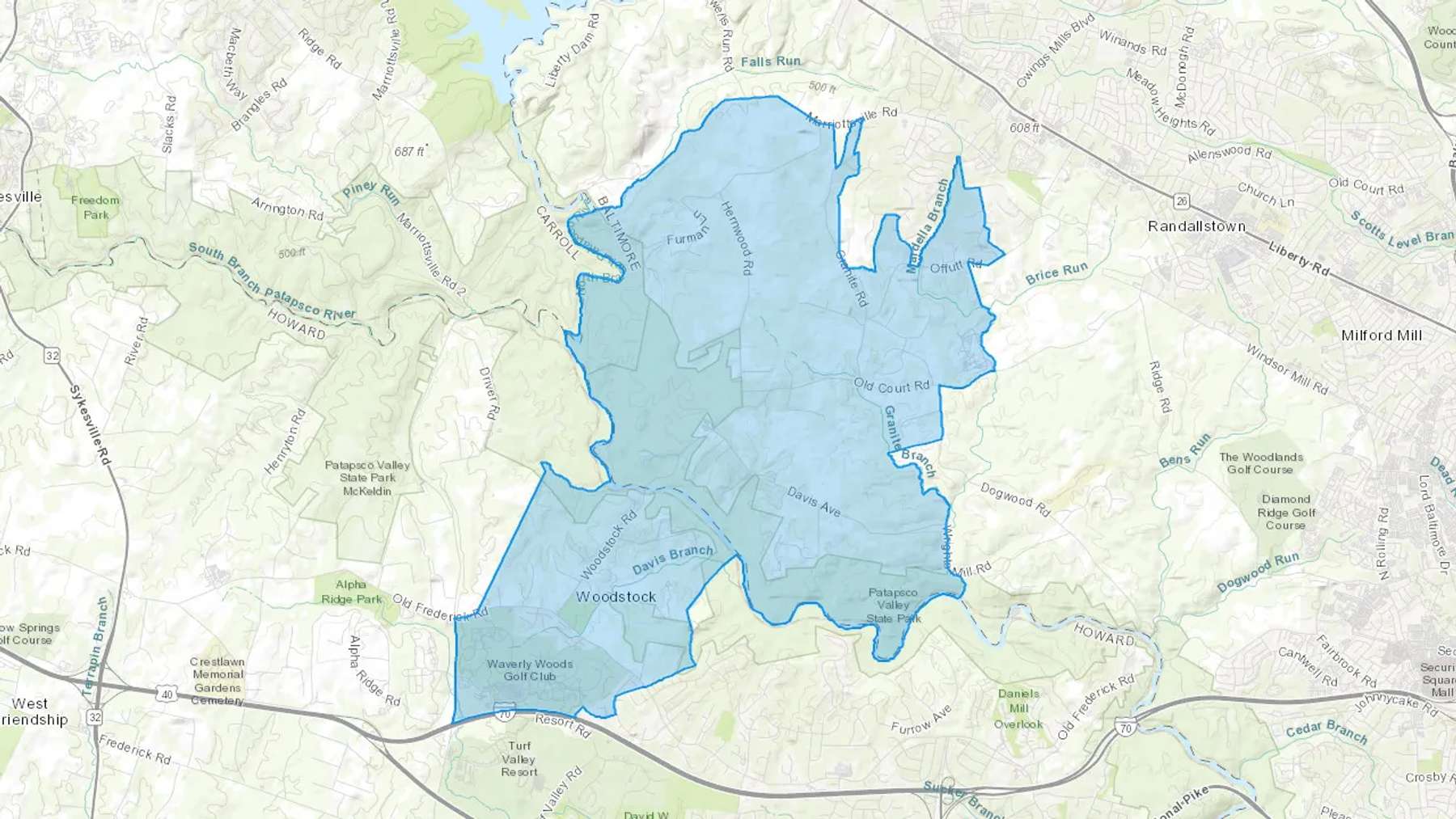 Woodstock, MD Cash heating Oil delivery map Map of the COD Fuel Oil delivery service area for Woodstock, MD