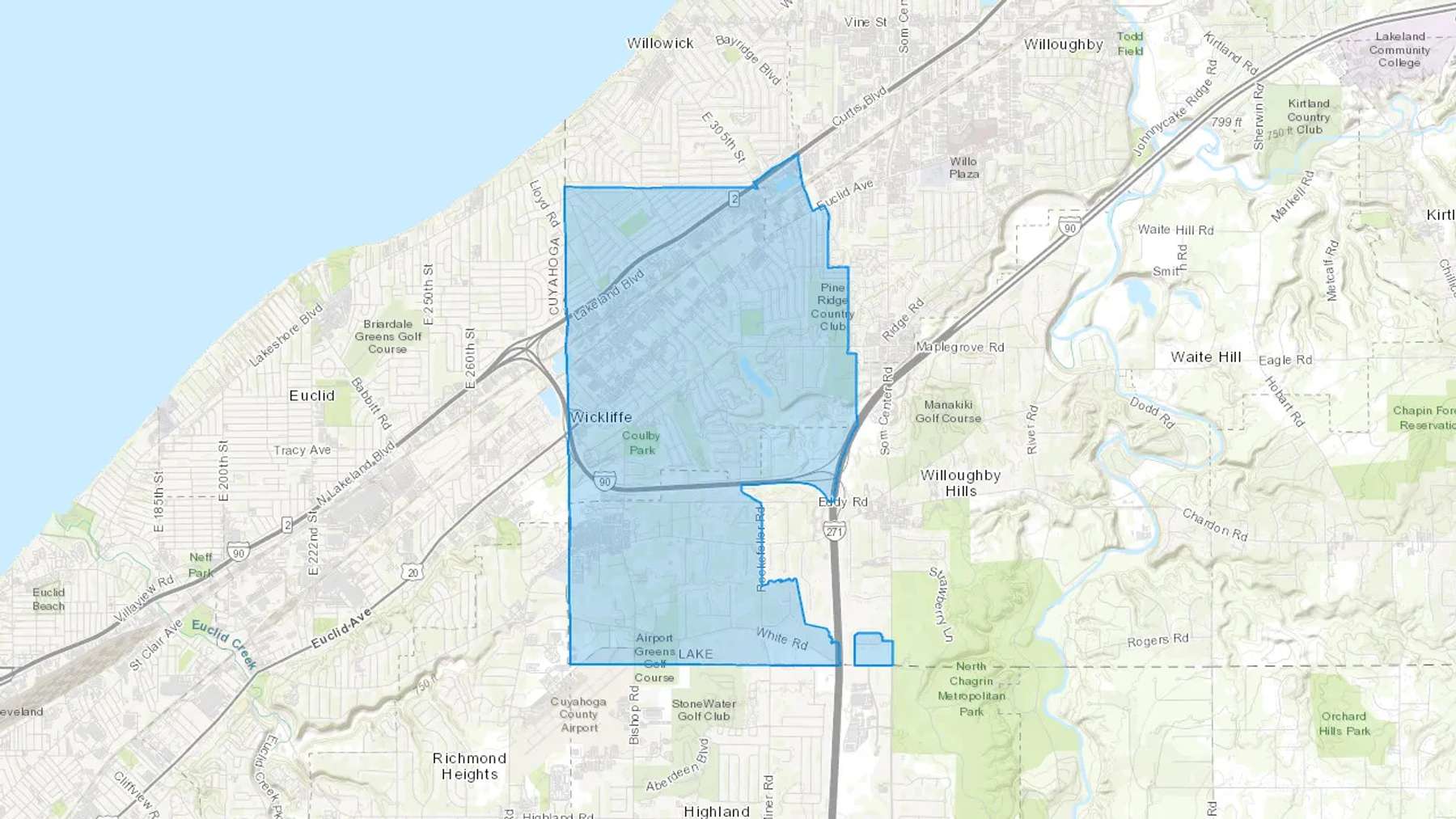 Wickliffe, OH Cash heating Oil delivery map Map of the COD Fuel Oil delivery service area for Wickliffe, OH