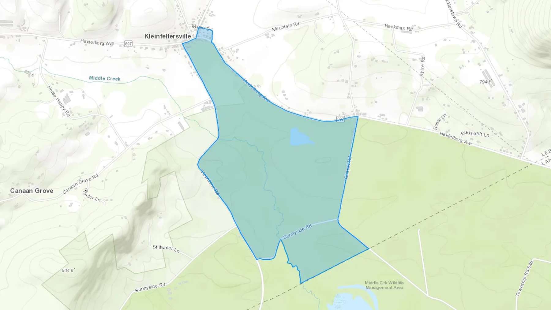 Kleinfeltersville, PA Cash heating Oil delivery map Map of the COD Fuel Oil delivery service area for Kleinfeltersville, PA