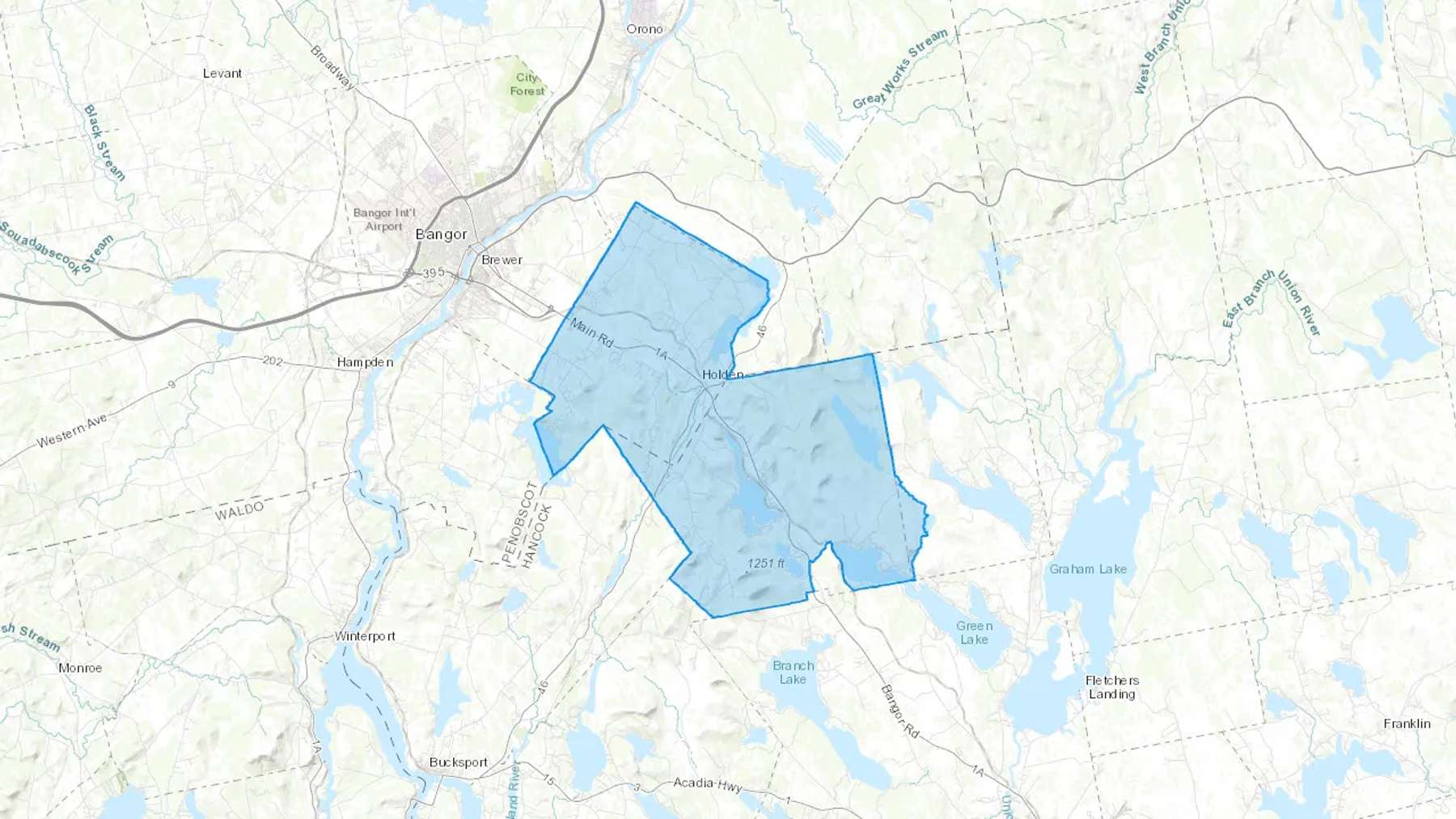 Holden, ME Cash heating Oil delivery map Map of the COD Fuel Oil delivery service area for Holden, ME