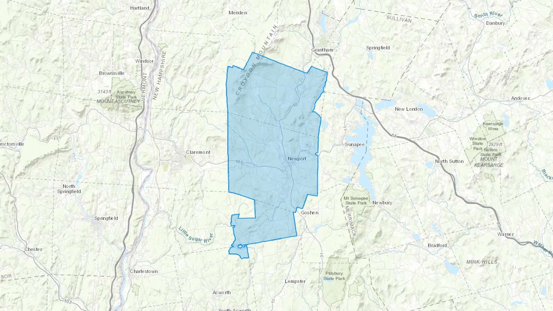 Newport, NH Cash heating Oil delivery map Map of the COD Fuel Oil delivery service area for Newport, NH