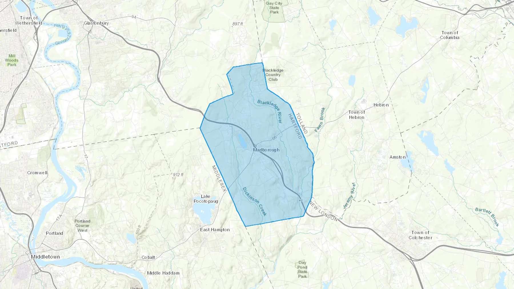 Marlborough, CT Cash heating Oil delivery map Map of the COD Fuel Oil delivery service area for Marlborough, CT