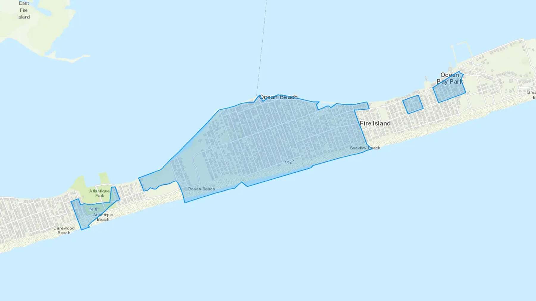 Ocean Beach, NY Cash heating Oil delivery map Map of the COD Fuel Oil delivery service area for Ocean Beach, NY