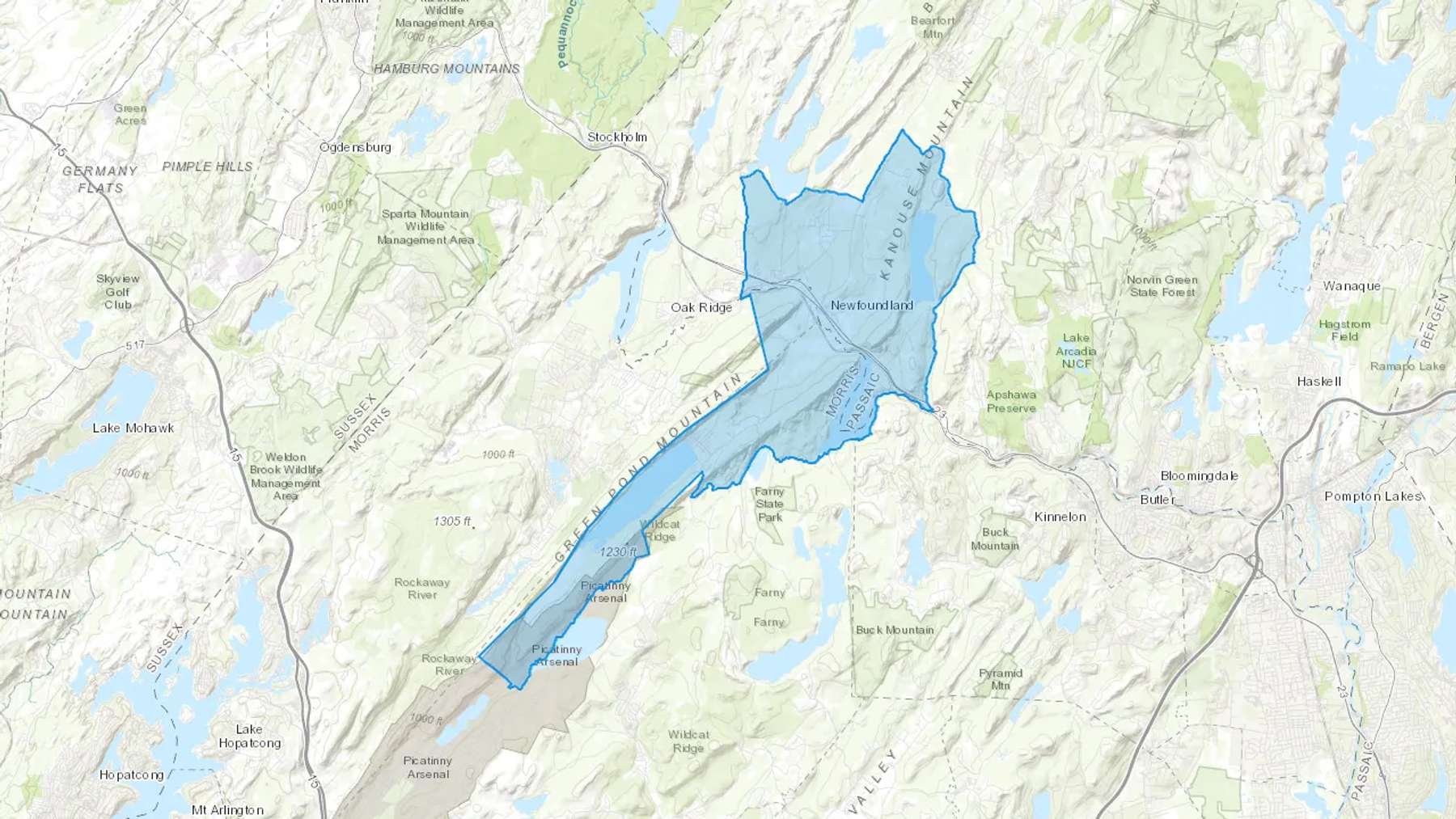 Newfoundland, NJ Cash heating Oil delivery map Map of the COD Fuel Oil delivery service area for Newfoundland, NJ