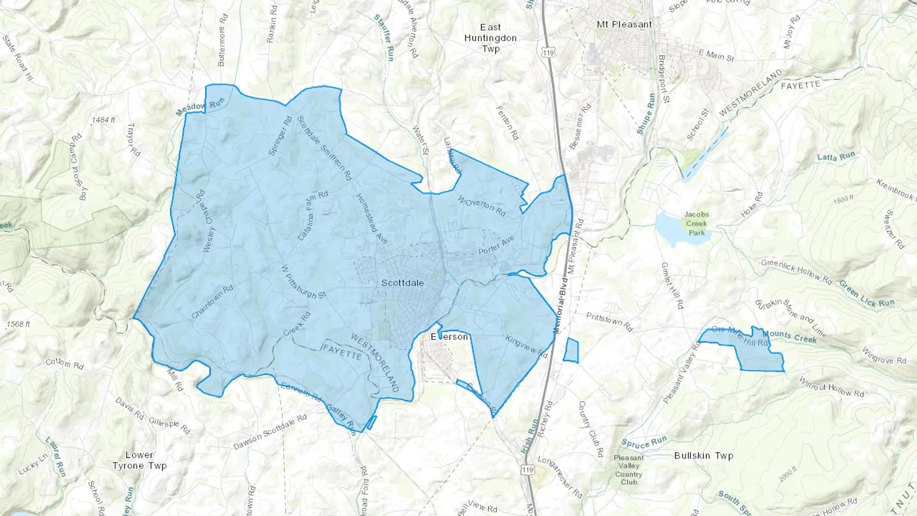 Scottdale, PA Cash heating Oil delivery map Map of the COD Fuel Oil delivery service area for Scottdale, PA