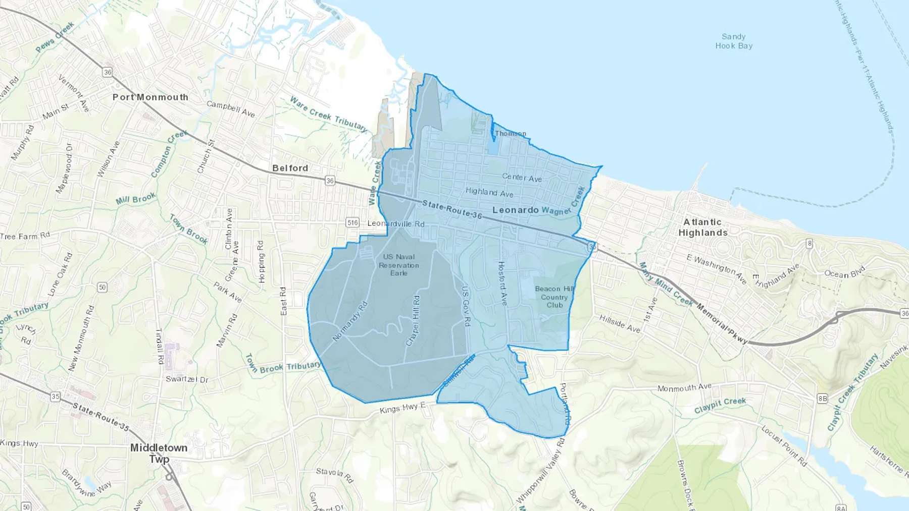 Leonardo, NJ Cash heating Oil delivery map Map of the COD Fuel Oil delivery service area for Leonardo, NJ