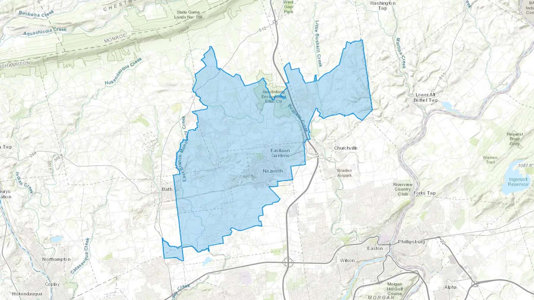 Nazareth, PA Cash heating Oil delivery map Map of the COD Fuel Oil delivery service area for Nazareth, PA