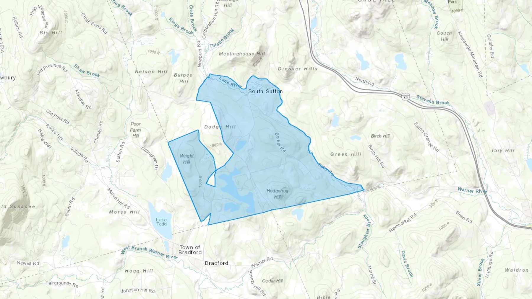 South Sutton, NH Cash heating Oil delivery map Map of the COD Fuel Oil delivery service area for South Sutton, NH