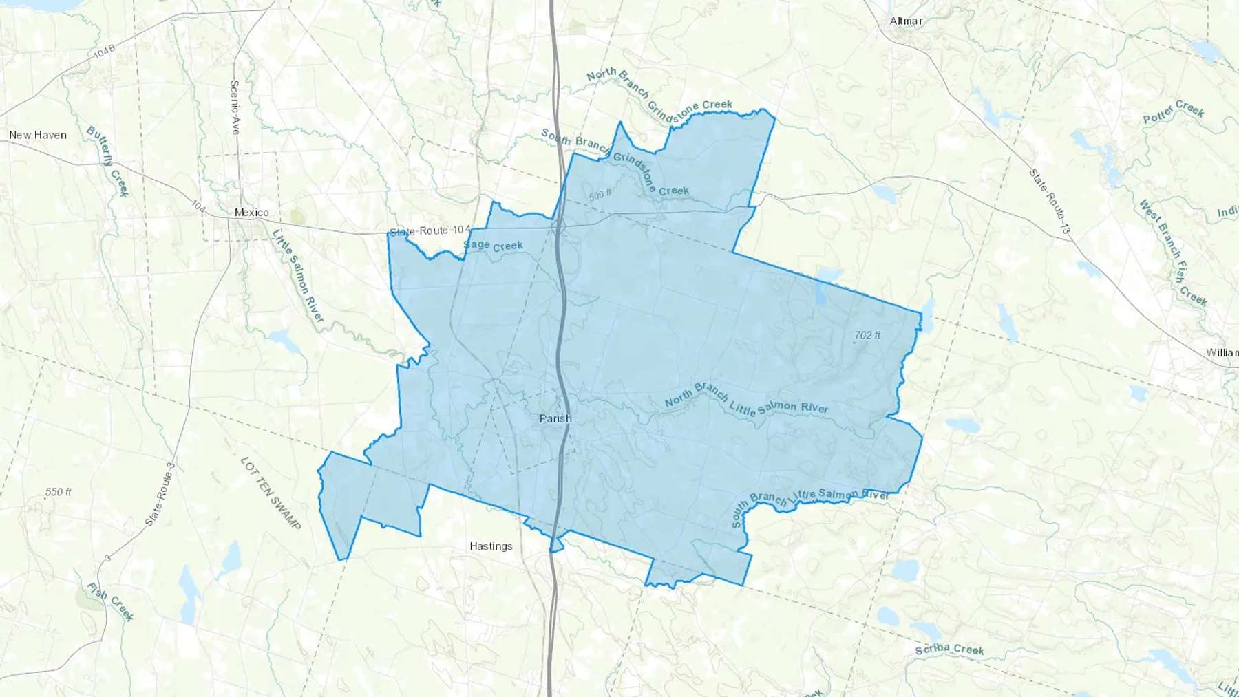 Parish, NY Cash heating Oil delivery map Map of the COD Fuel Oil delivery service area for Parish, NY