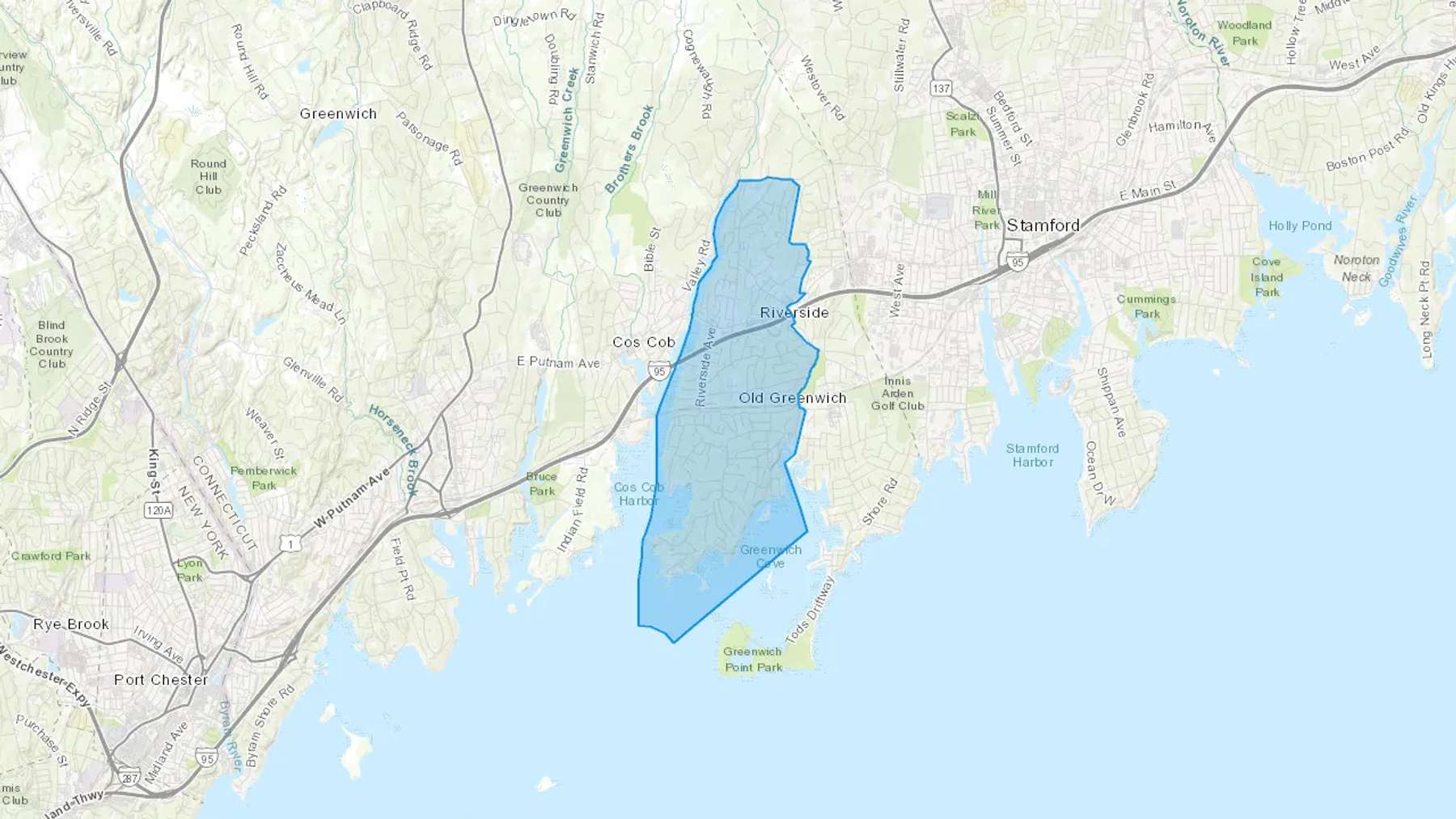 Riverside, CT Cash heating Oil delivery map Map of the COD Fuel Oil delivery service area for Riverside, CT