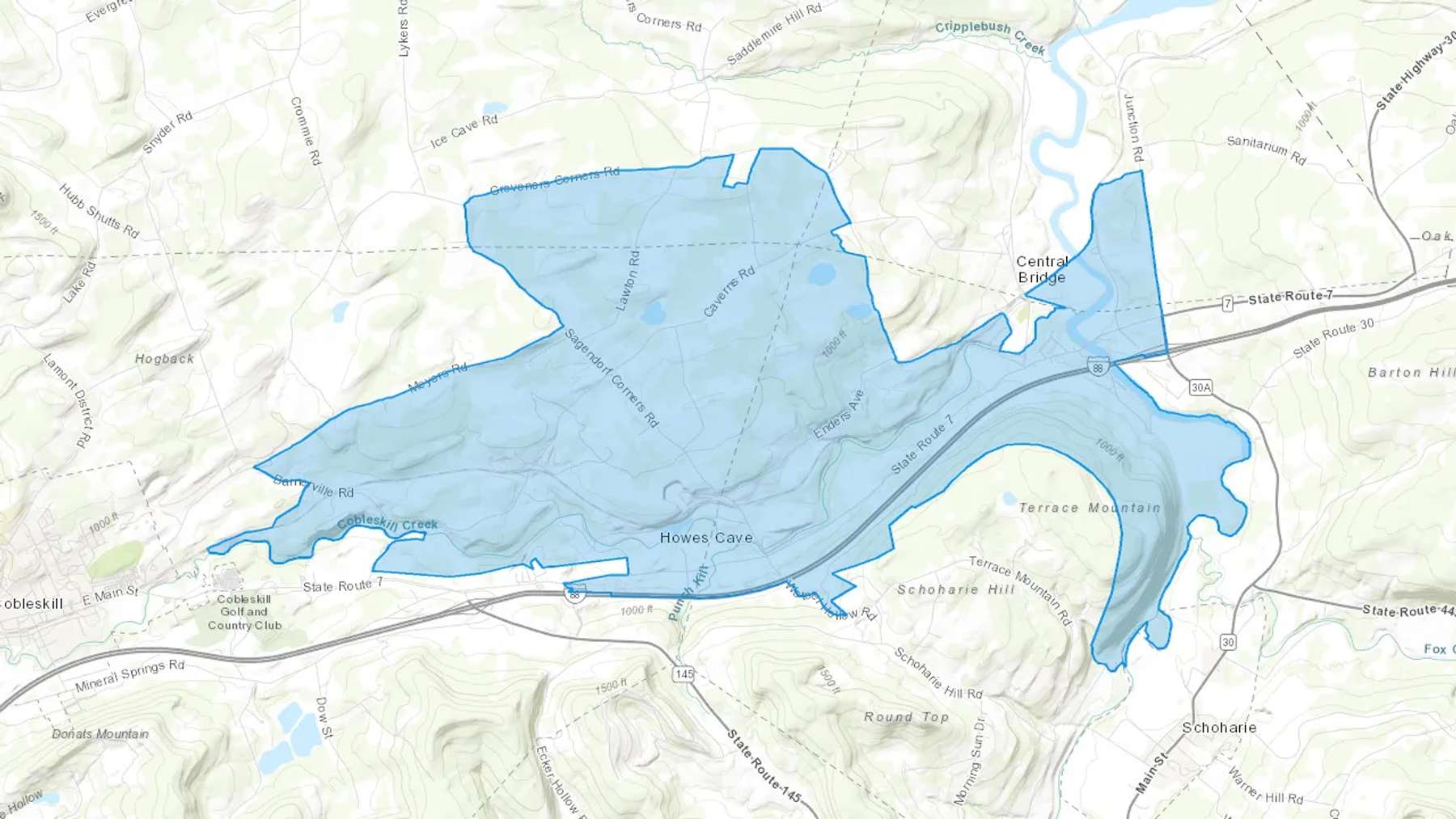 Howes Cave, NY Cash heating Oil delivery map Map of the COD Fuel Oil delivery service area for Howes Cave, NY