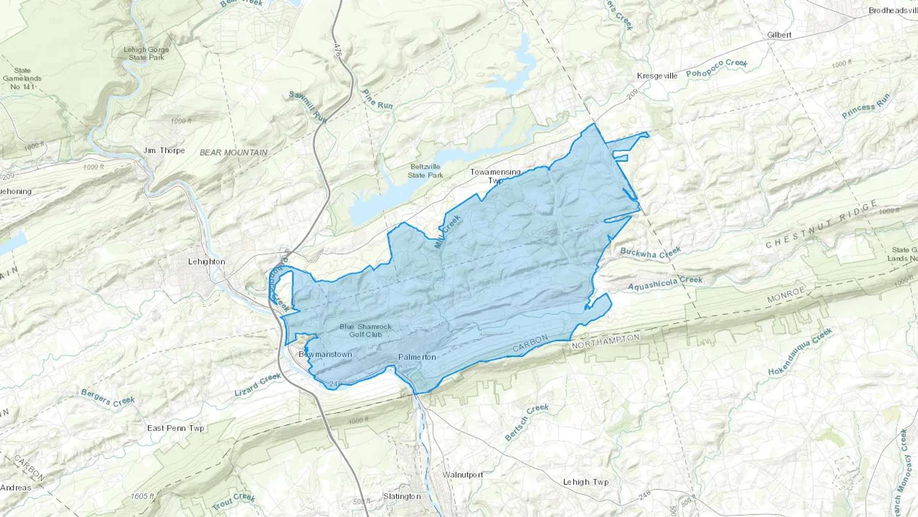 Palmerton, PA Cash heating Oil delivery map Map of the COD Fuel Oil delivery service area for Palmerton, PA