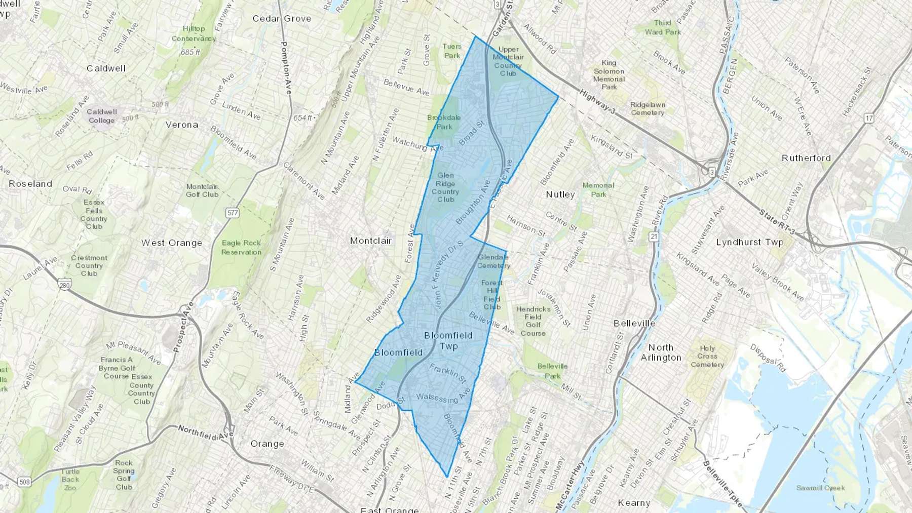 Bloomfield, NJ Cash heating Oil delivery map Map of the COD Fuel Oil delivery service area for Bloomfield, NJ