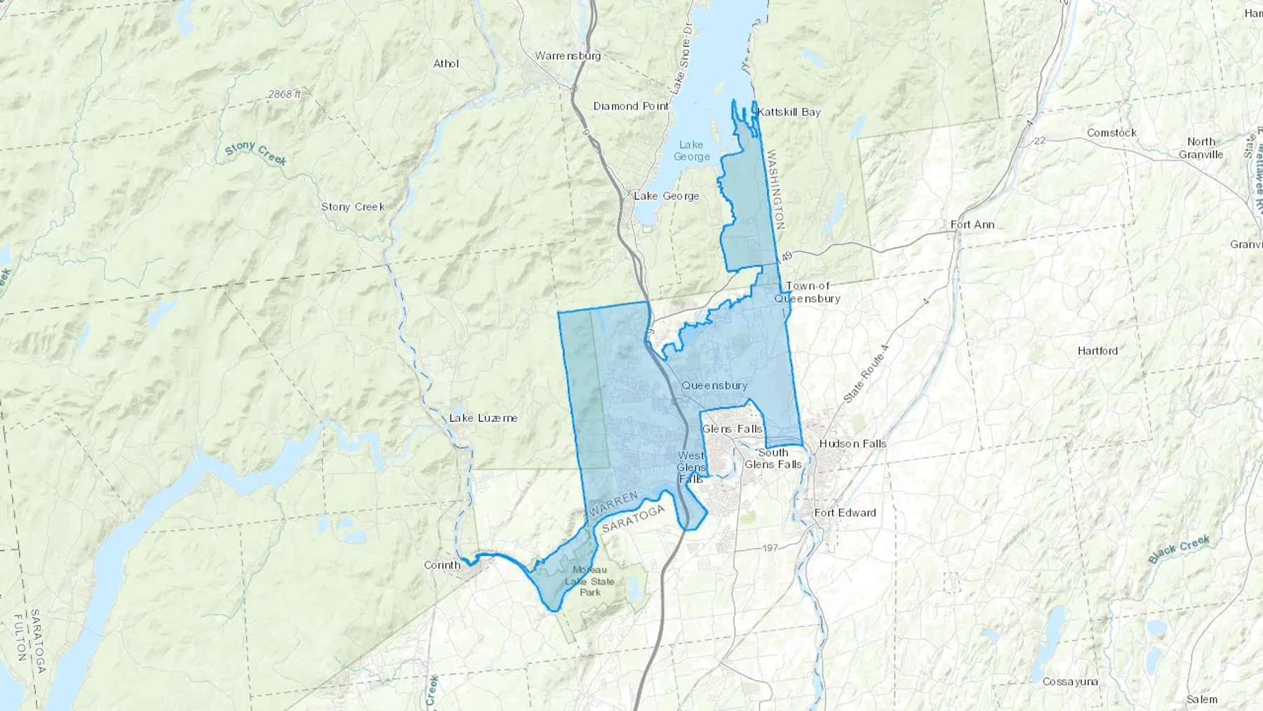 Queensbury, NY Cash heating Oil delivery map Map of the COD Fuel Oil delivery service area for Queensbury, NY