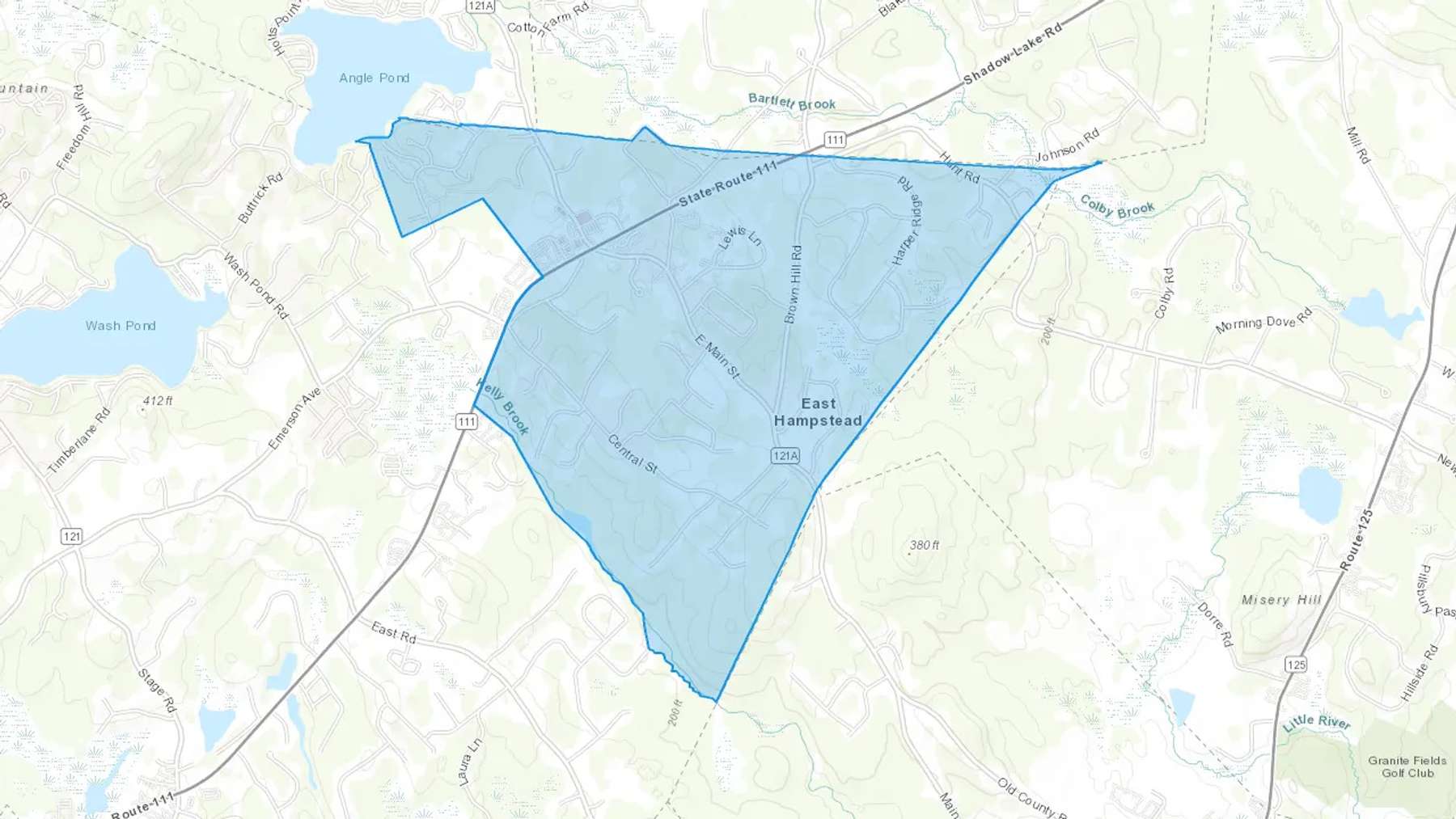 East Hampstead, NH Cash heating Oil delivery map Map of the COD Fuel Oil delivery service area for East Hampstead, NH