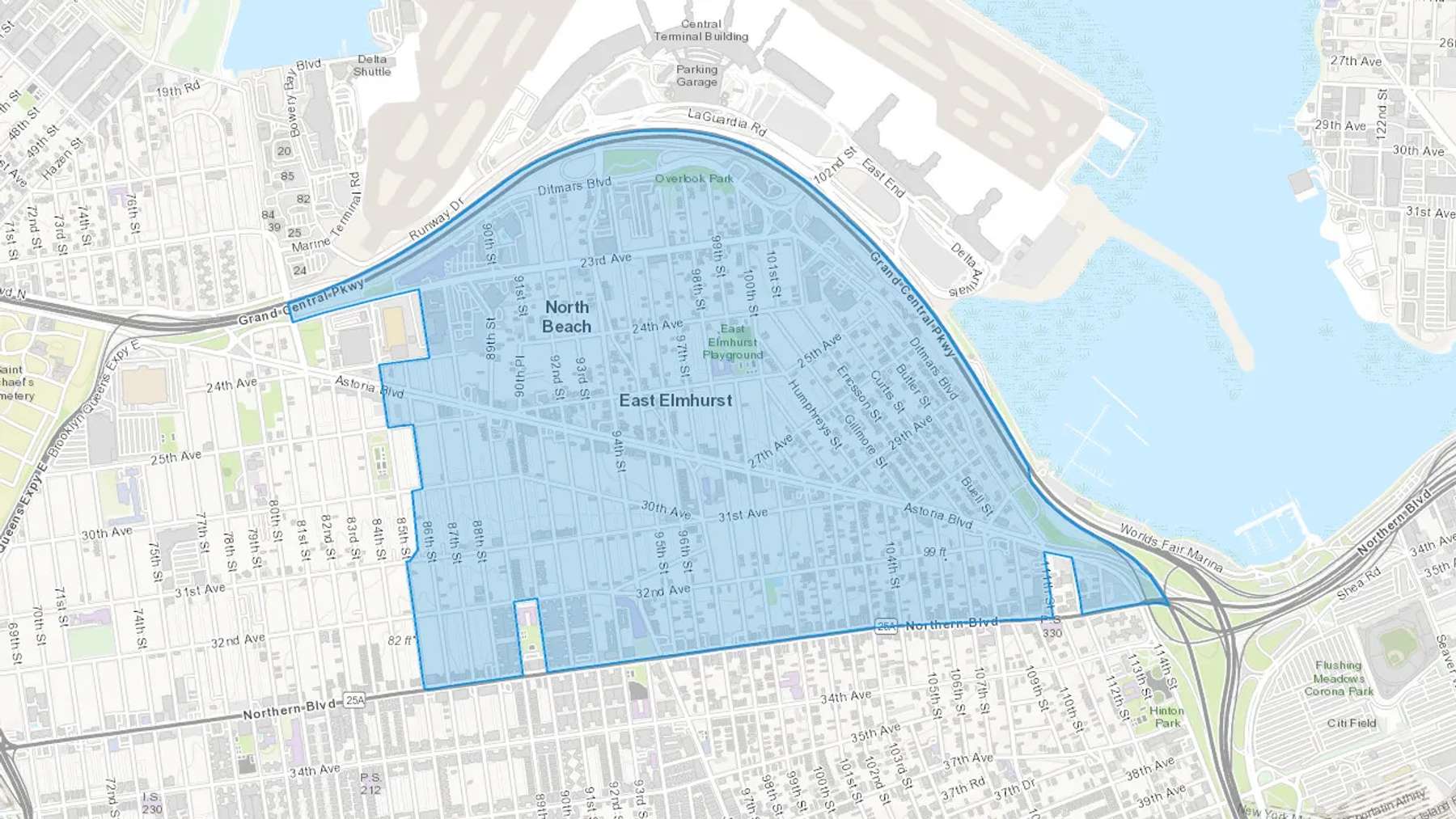 East Elmhurst, NY Cash heating Oil delivery map Map of the COD Fuel Oil delivery service area for East Elmhurst, NY