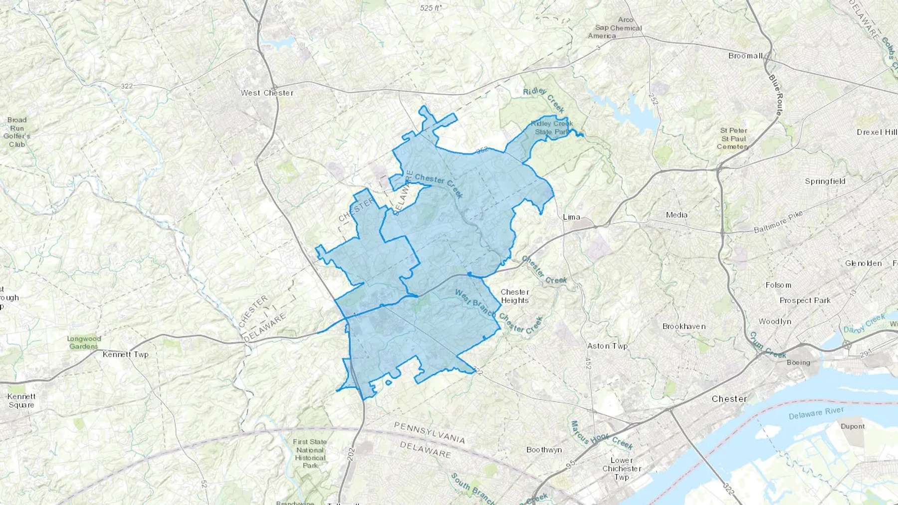 Concordville, PA Cash heating Oil delivery map Map of the COD Fuel Oil delivery service area for Concordville, PA