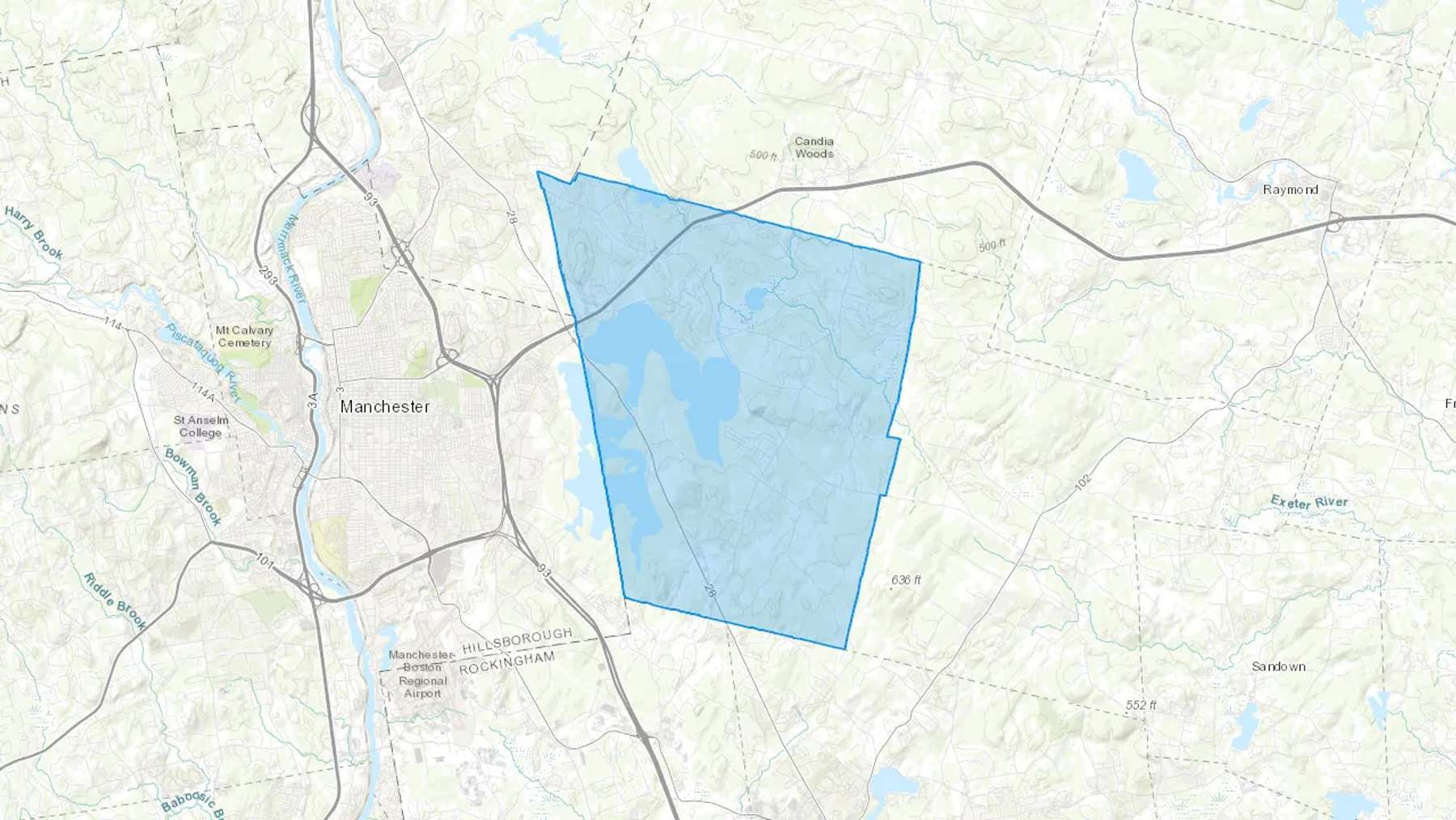 Auburn, NH Cash heating Oil delivery map Map of the COD Fuel Oil delivery service area for Auburn, NH
