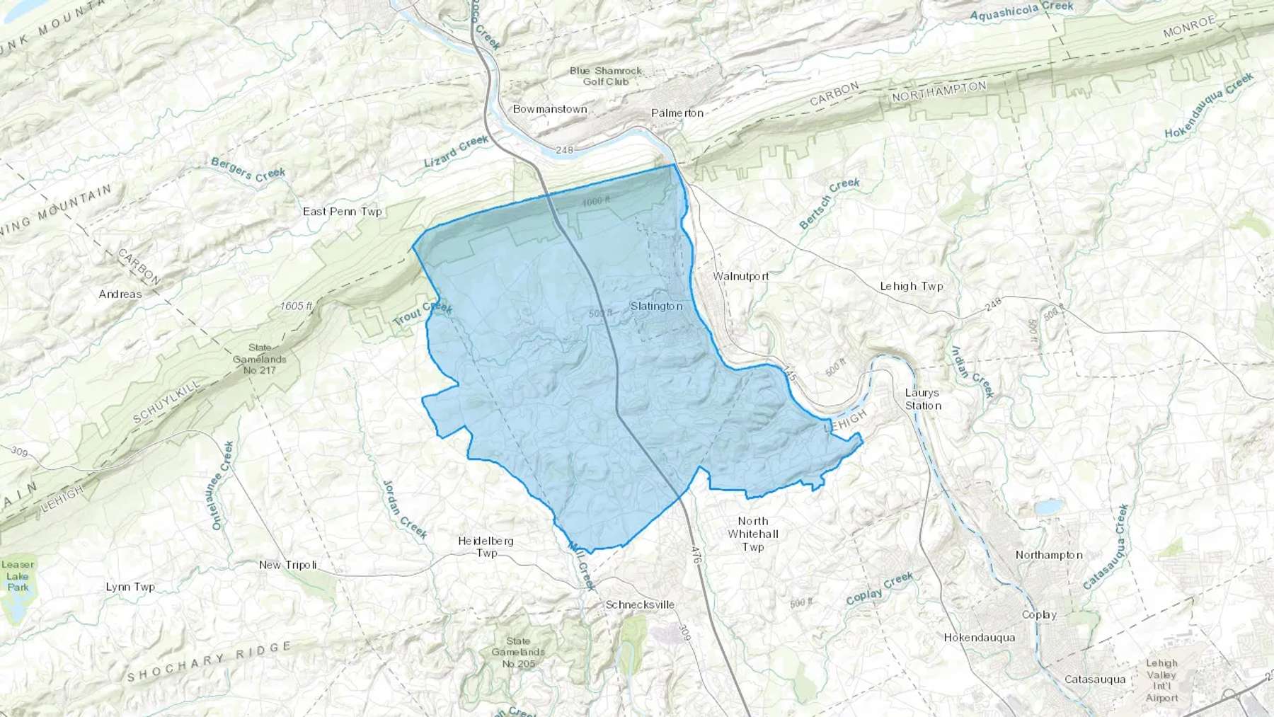 Slatington, PA Cash heating Oil delivery map Map of the COD Fuel Oil delivery service area for Slatington, PA
