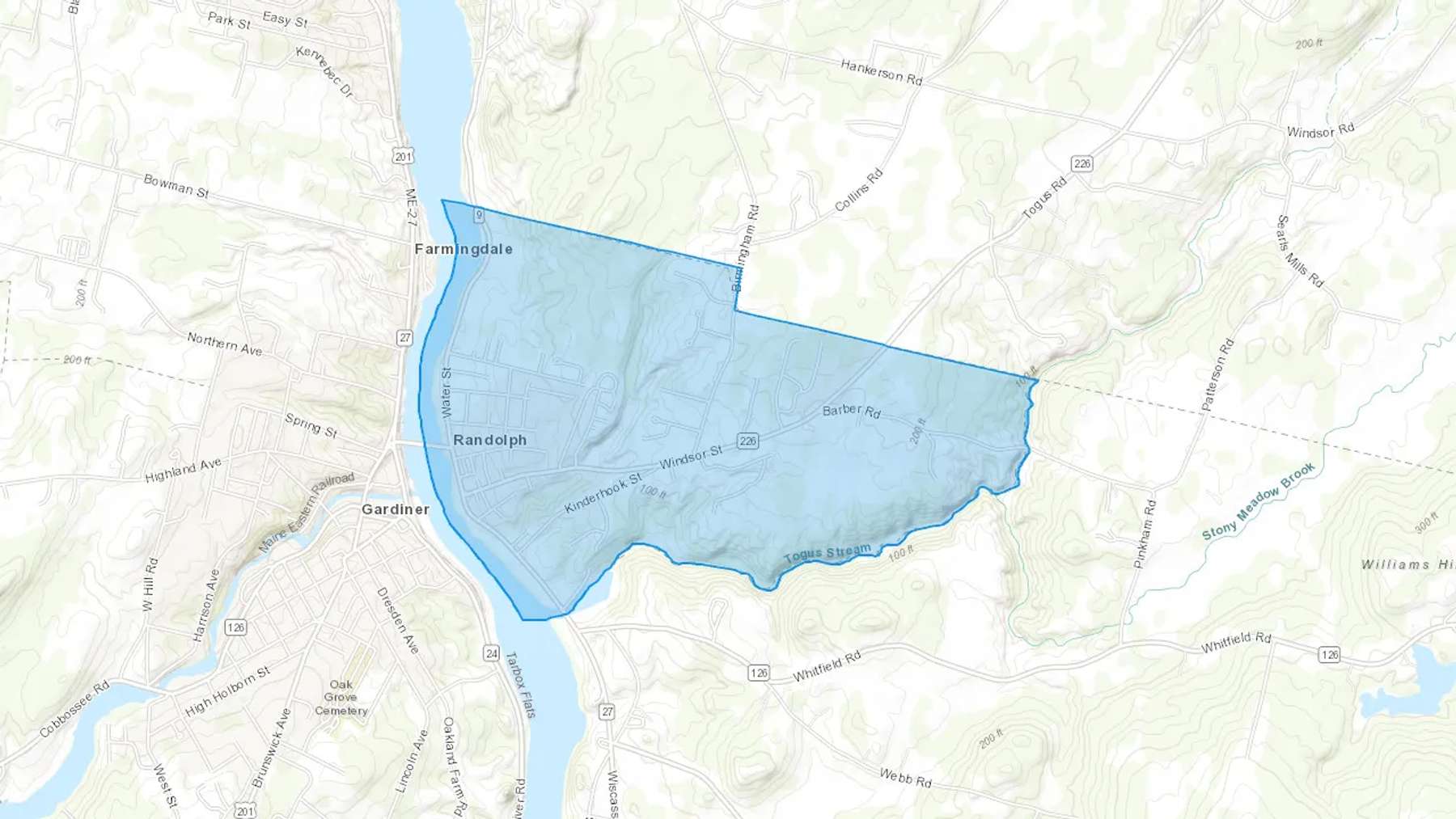 Randolph, ME Cash heating Oil delivery map Map of the COD Fuel Oil delivery service area for Randolph, ME
