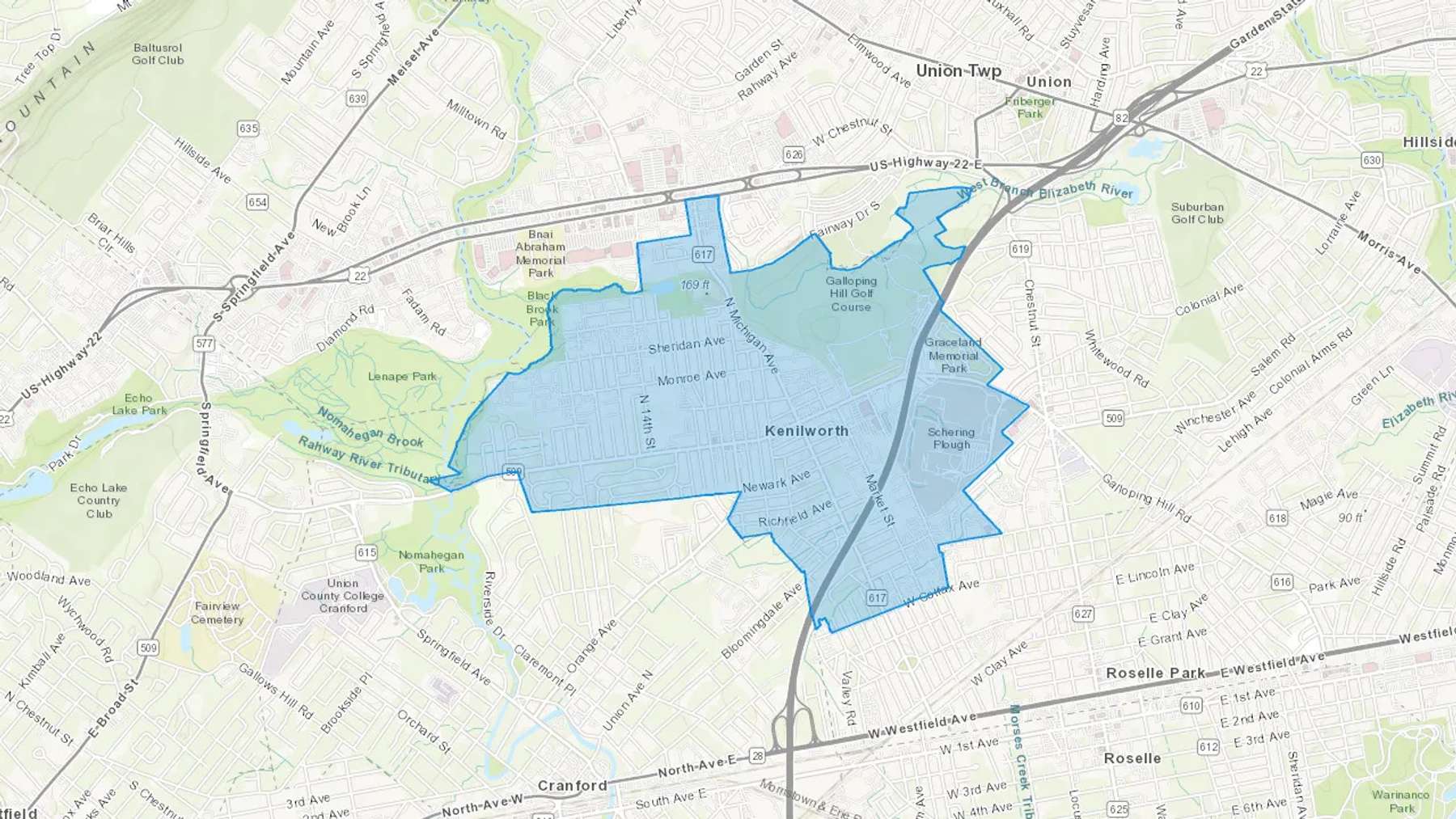 Kenilworth, NJ Cash heating Oil delivery map Map of the COD Fuel Oil delivery service area for Kenilworth, NJ
