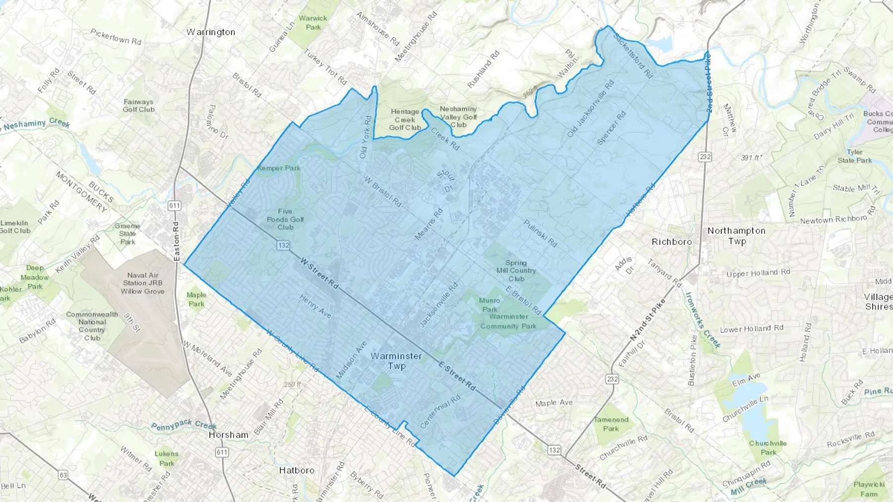 Warminster, PA Cash heating Oil delivery map Map of the COD Fuel Oil delivery service area for Warminster, PA