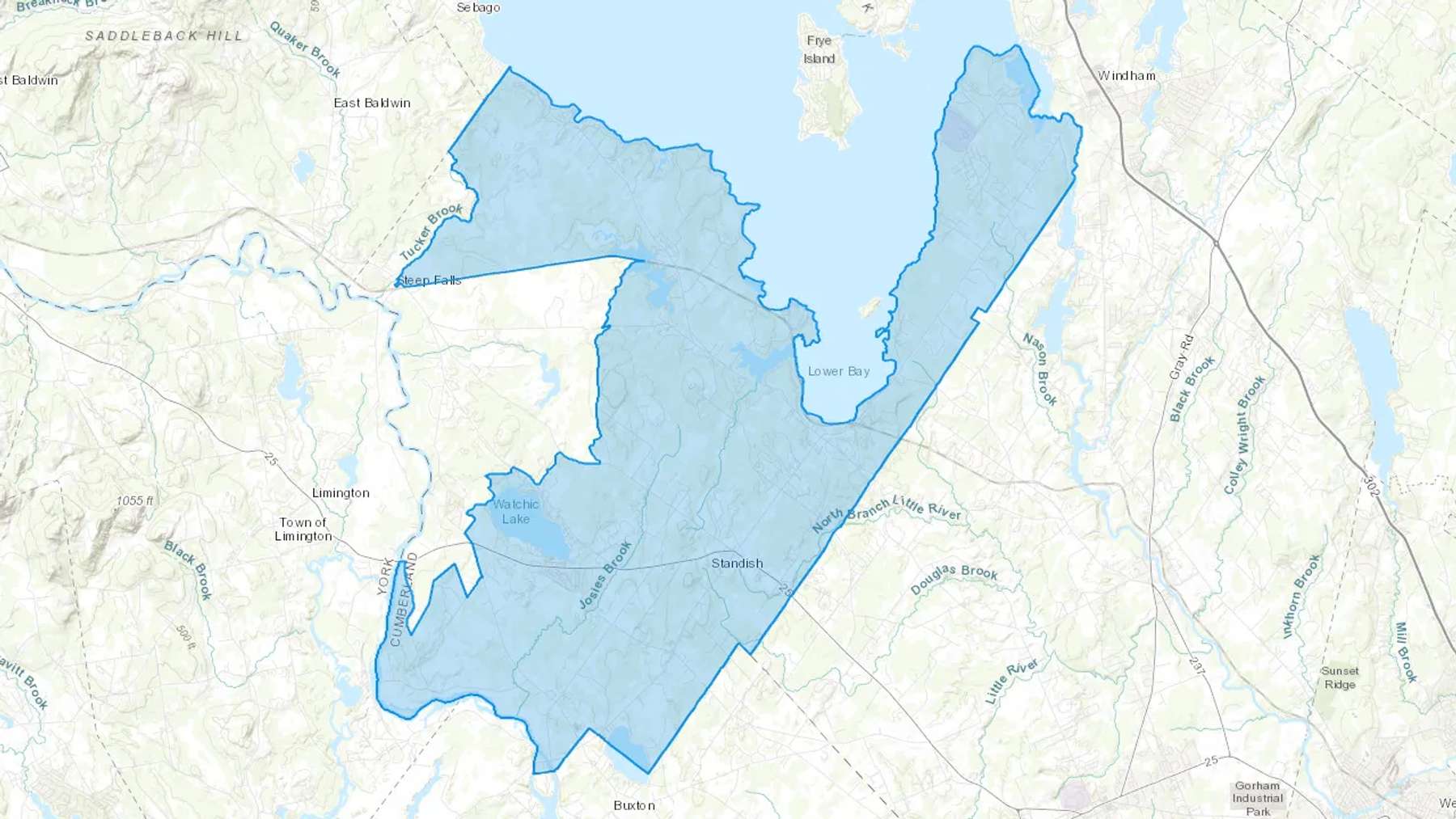 Standish, ME Cash heating Oil delivery map Map of the COD Fuel Oil delivery service area for Standish, ME