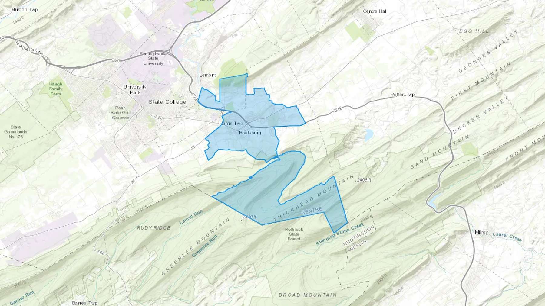 Boalsburg, PA Cash heating Oil delivery map Map of the COD Fuel Oil delivery service area for Boalsburg, PA