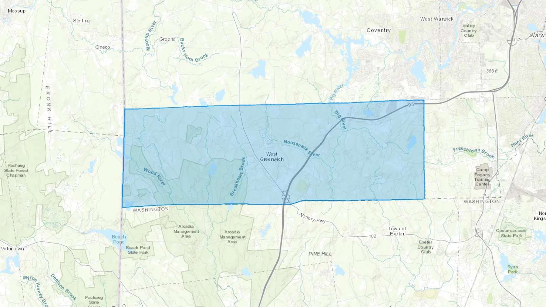 West Greenwich, RI Cash heating Oil delivery map Map of the COD Fuel Oil delivery service area for West Greenwich, RI