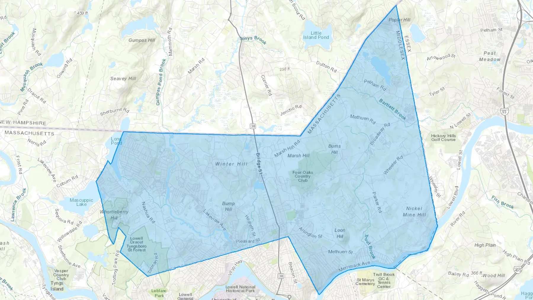 Dracut, MA Cash heating Oil delivery map Map of the COD Fuel Oil delivery service area for Dracut, MA