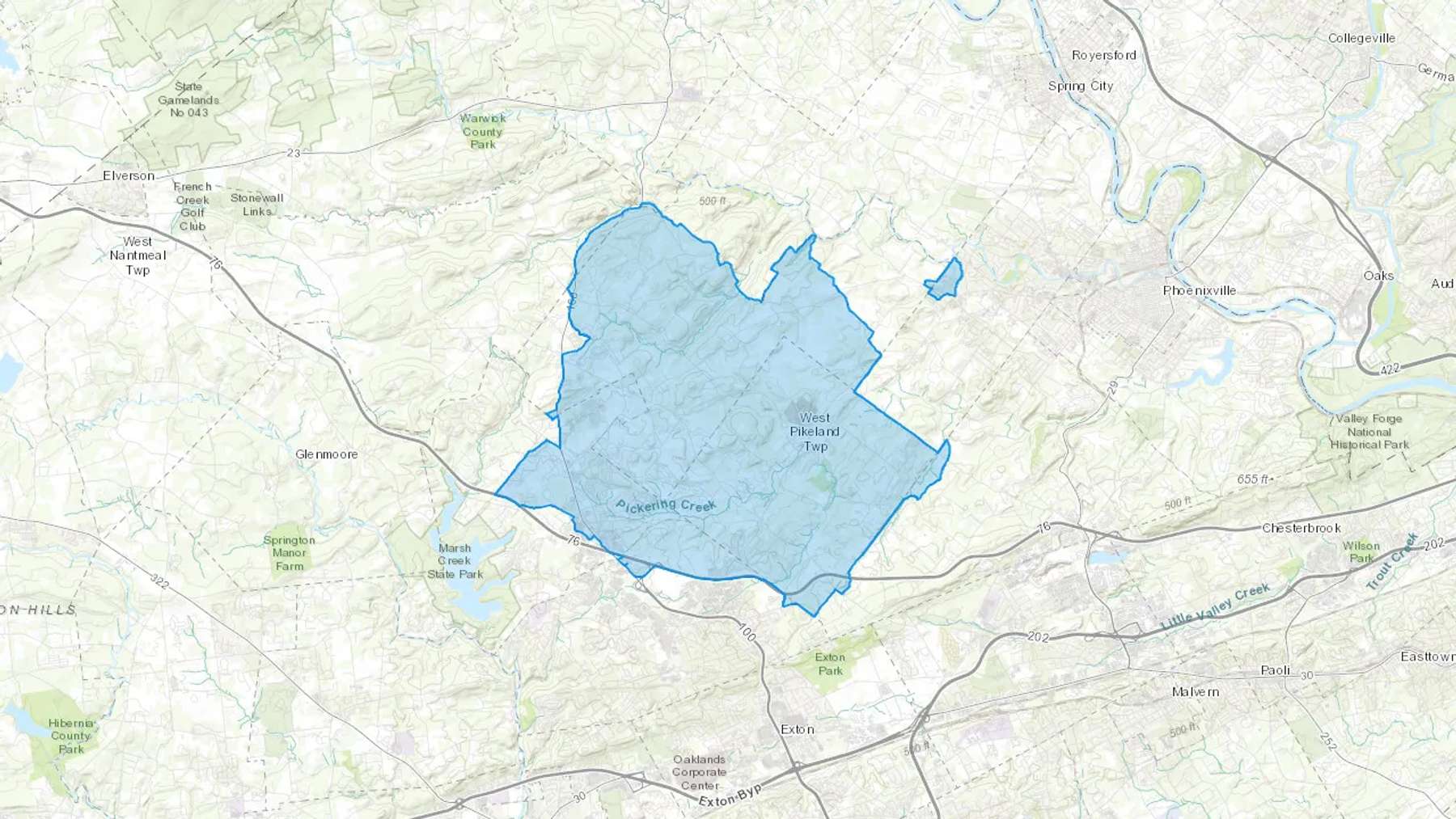 Chester Springs, PA Cash heating Oil delivery map Map of the COD Fuel Oil delivery service area for Chester Springs, PA