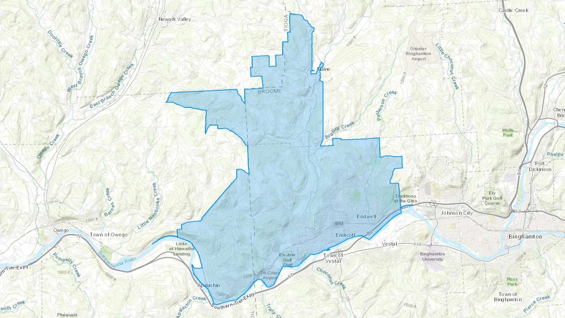 Endicott, NY Cash heating Oil delivery map Map of the COD Fuel Oil delivery service area for Endicott, NY