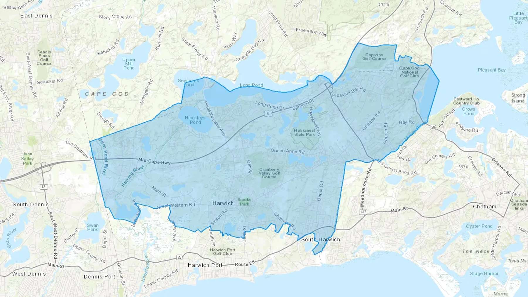 South Harwich, MA Cash heating Oil delivery map Map of the COD Fuel Oil delivery service area for South Harwich, MA