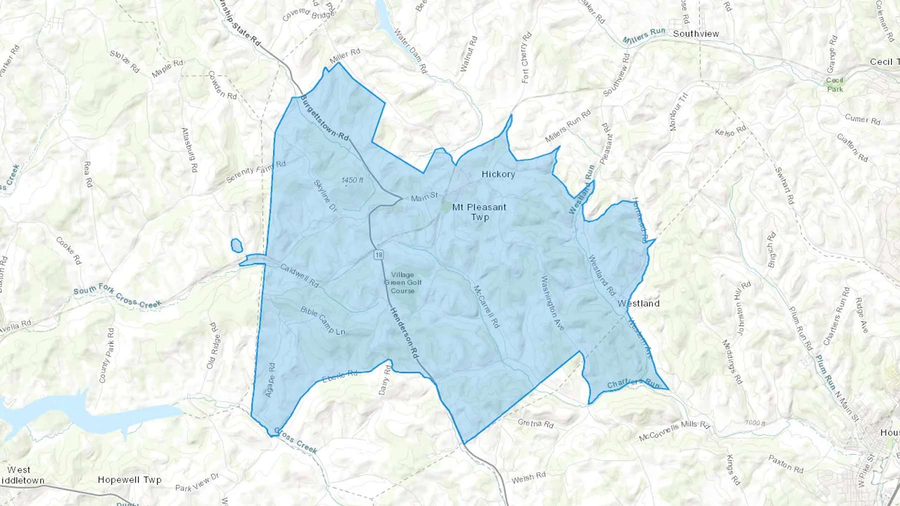 Hickory, PA Cash heating Oil delivery map Map of the COD Fuel Oil delivery service area for Hickory, PA