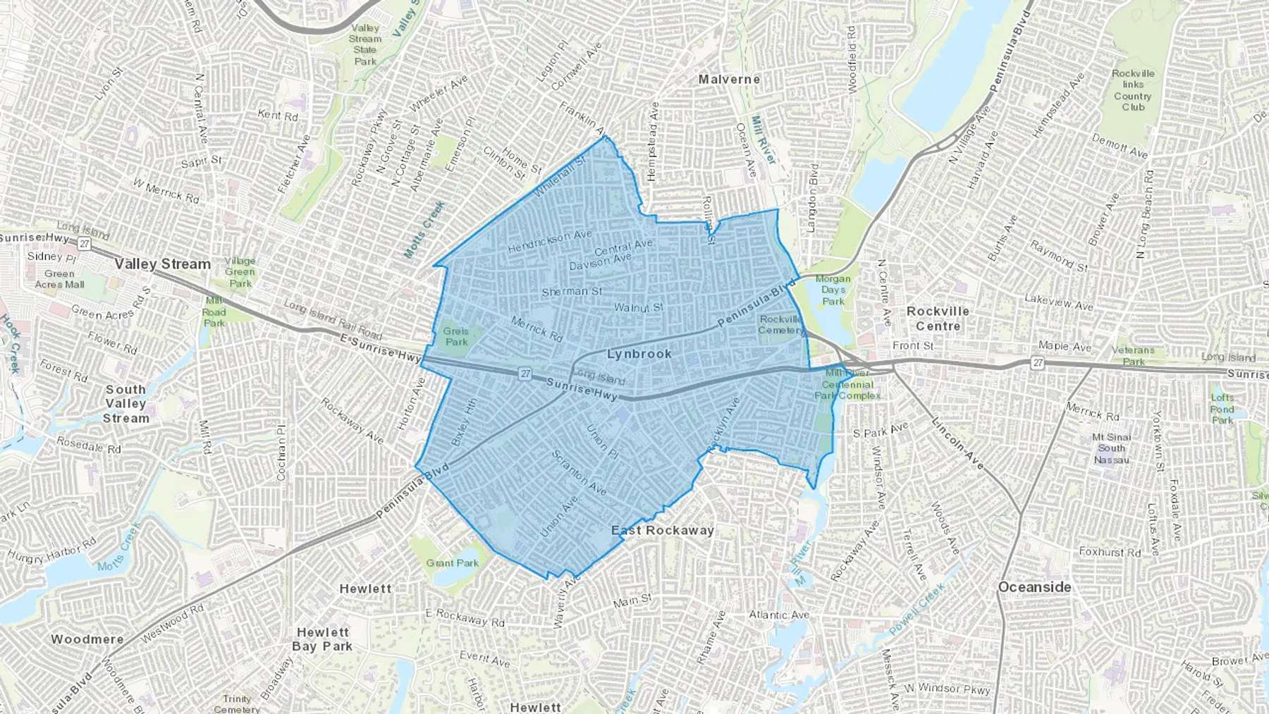 Lynbrook, NY Cash heating Oil delivery map Map of the COD Fuel Oil delivery service area for Lynbrook, NY