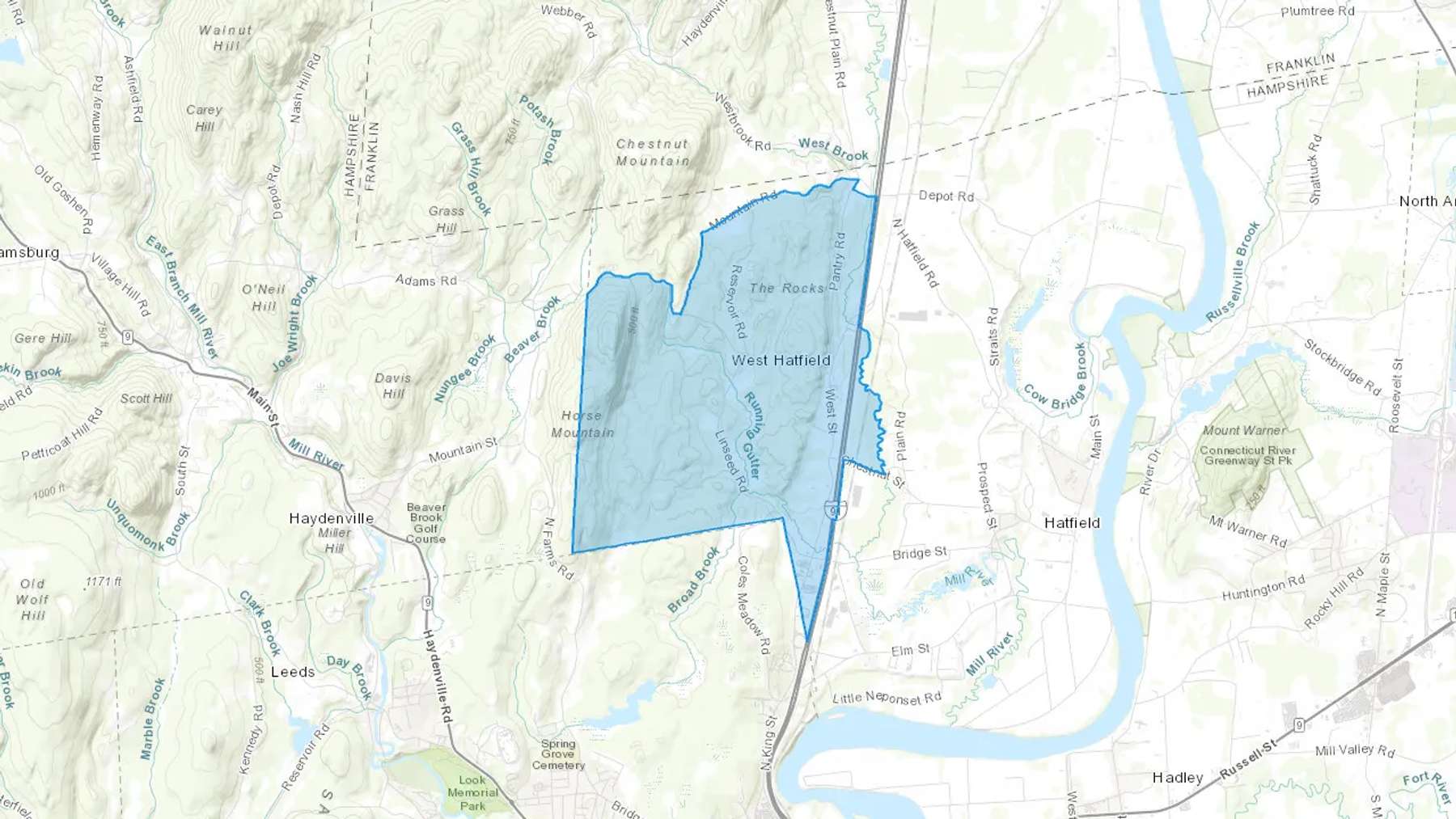 West Hatfield, MA Cash heating Oil delivery map Map of the COD Fuel Oil delivery service area for West Hatfield, MA