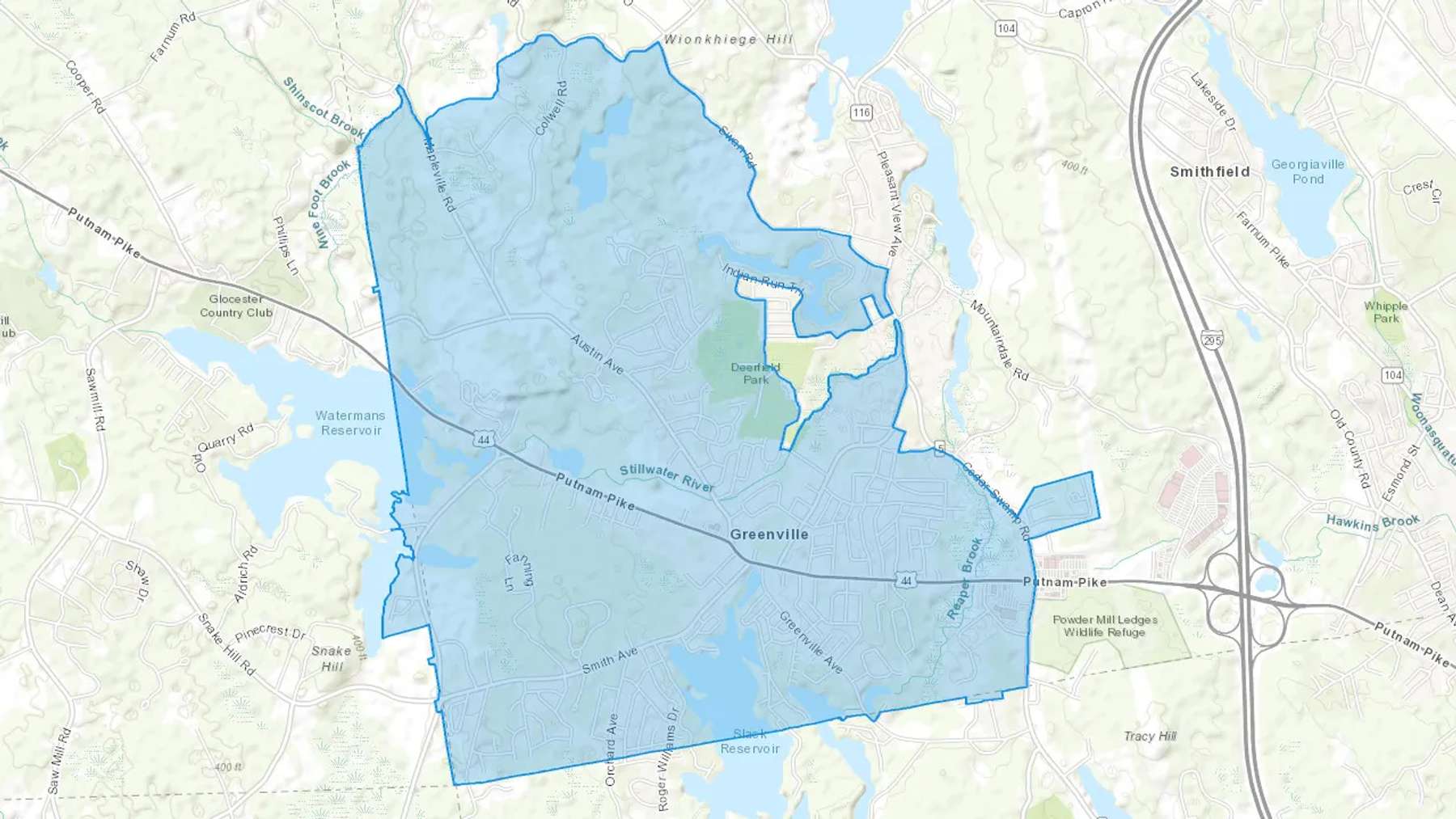 Greenville, RI Cash heating Oil delivery map Map of the COD Fuel Oil delivery service area for Greenville, RI